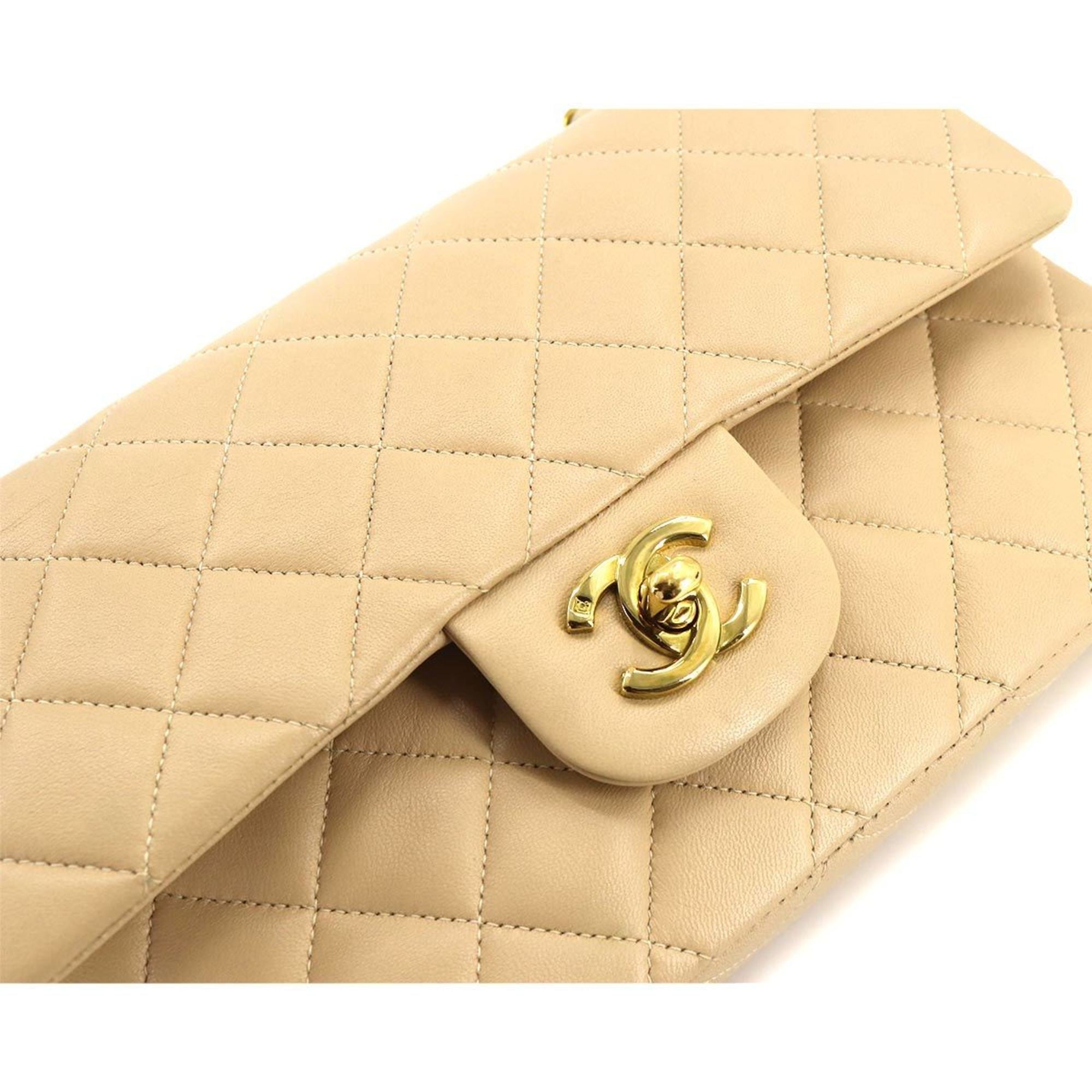 CHANEL Matelasse 23 Chain Shoulder Bag Leather Beige A01113 Vintage Coco Mark Gold Hardware
