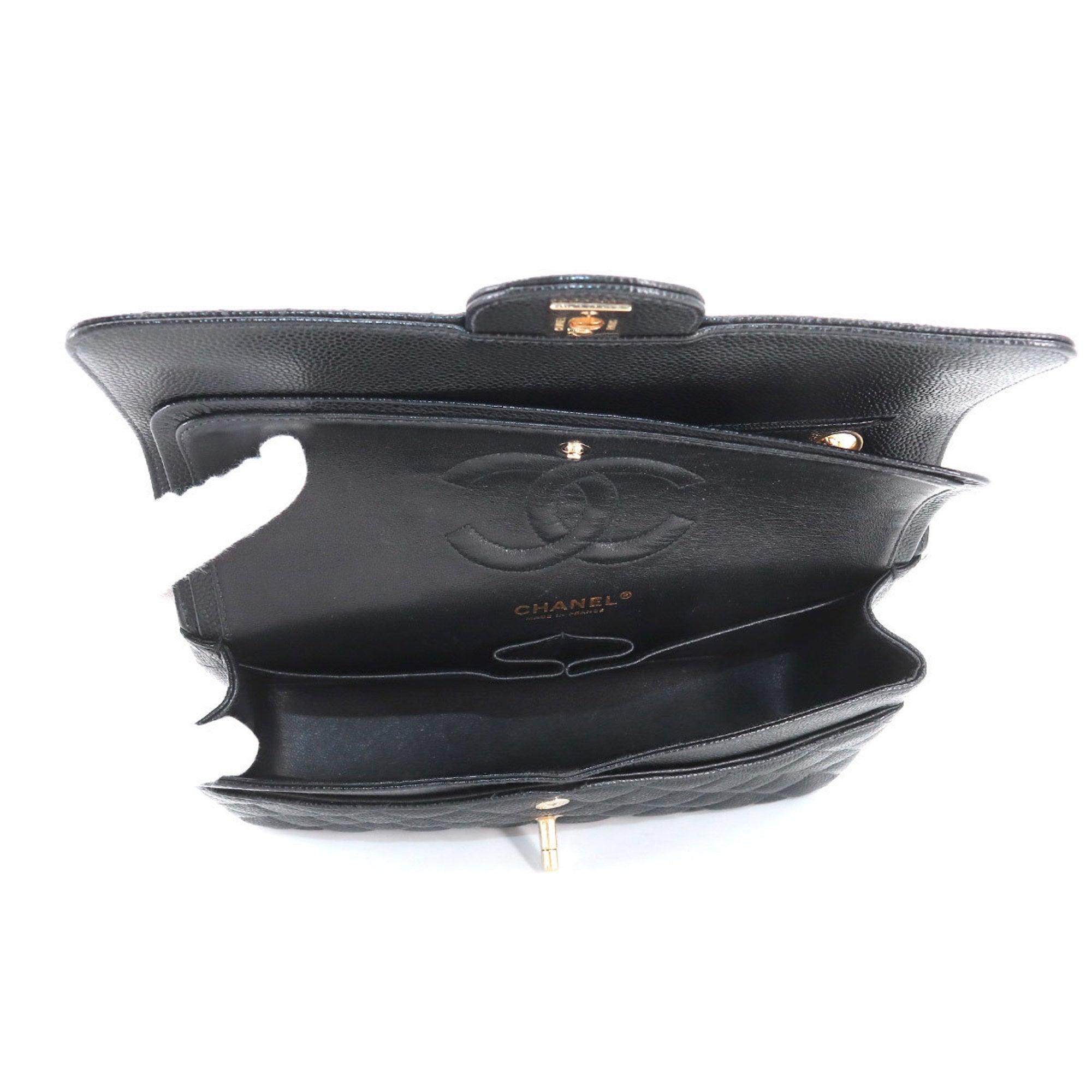 CHANEL Matelasse 25 Chain Shoulder Bag Caviar Skin Black A01112 Gold Hardware Coco Mark Vintage