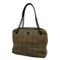 CHANELAuth  Chocolate Bar Handbag Women's Cotton,Leather Black,Khaki