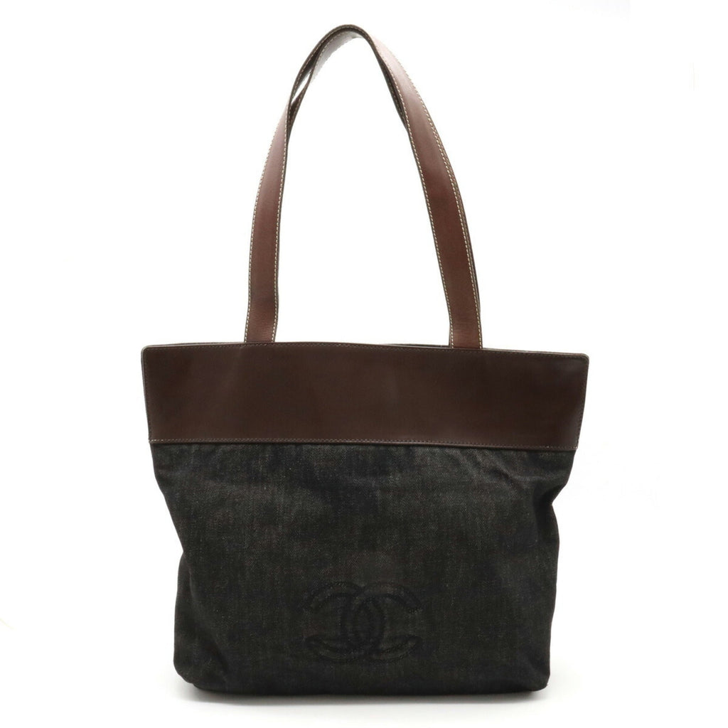 CHANEL Cocomark Tote Bag Shoulder Leather Black Dark Brown