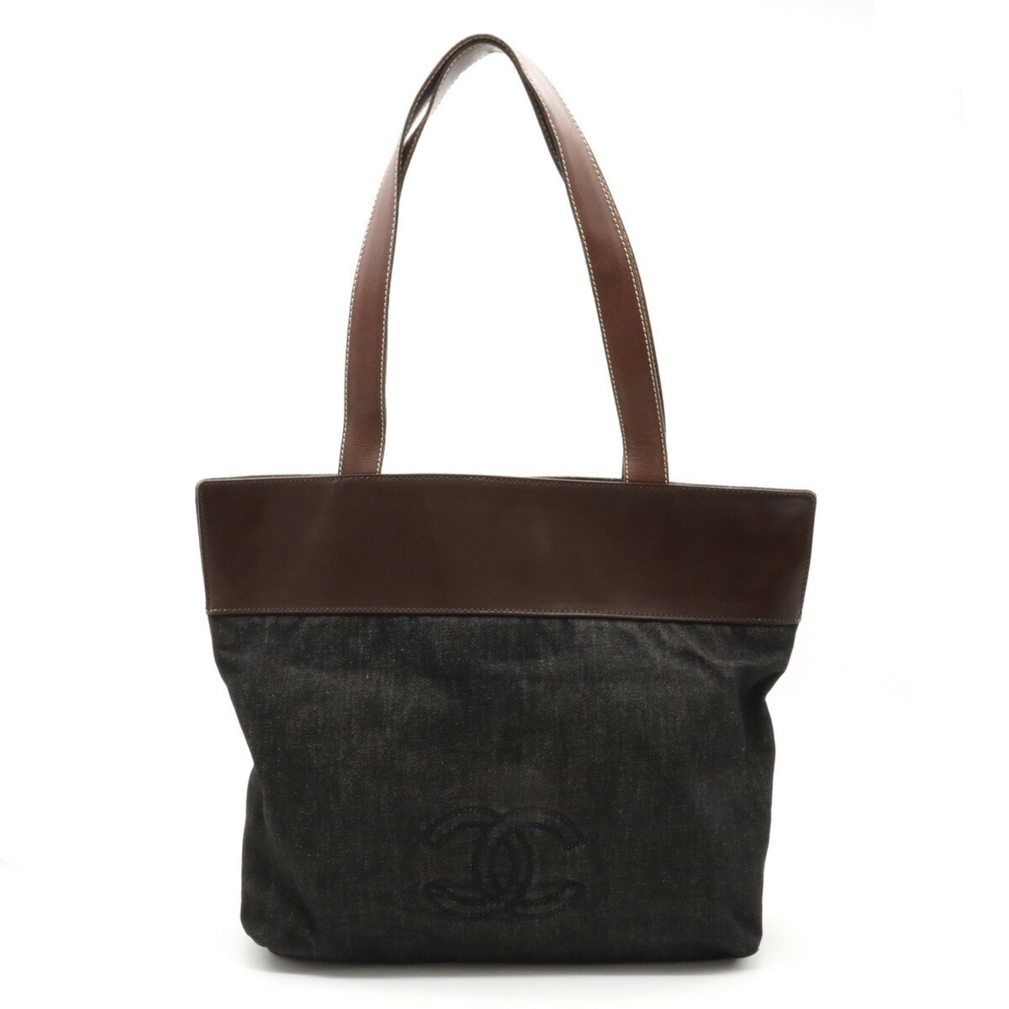 CHANEL Cocomark Tote Bag Shoulder Leather Black Dark Brown