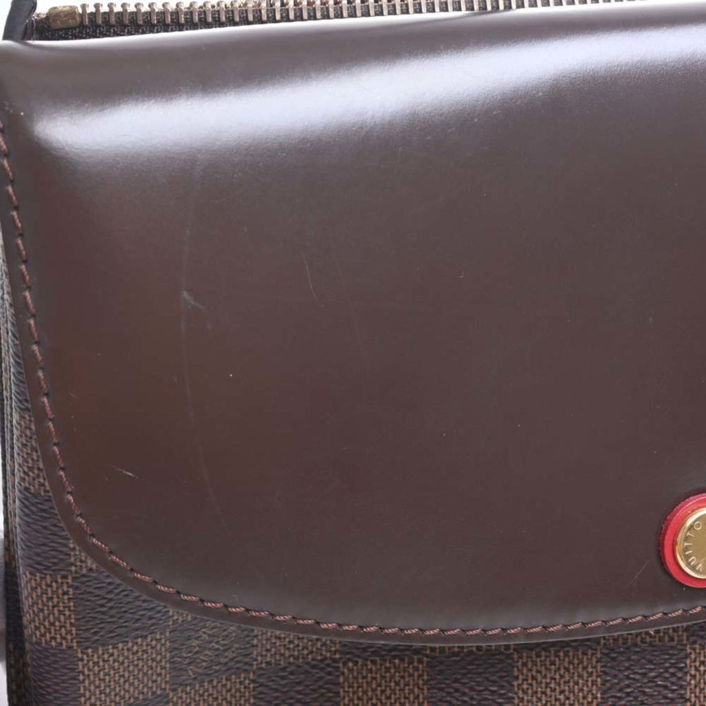 LOUIS VUITTON Damier Twice Shoulder Bag N48259 Brown/Red Ladies