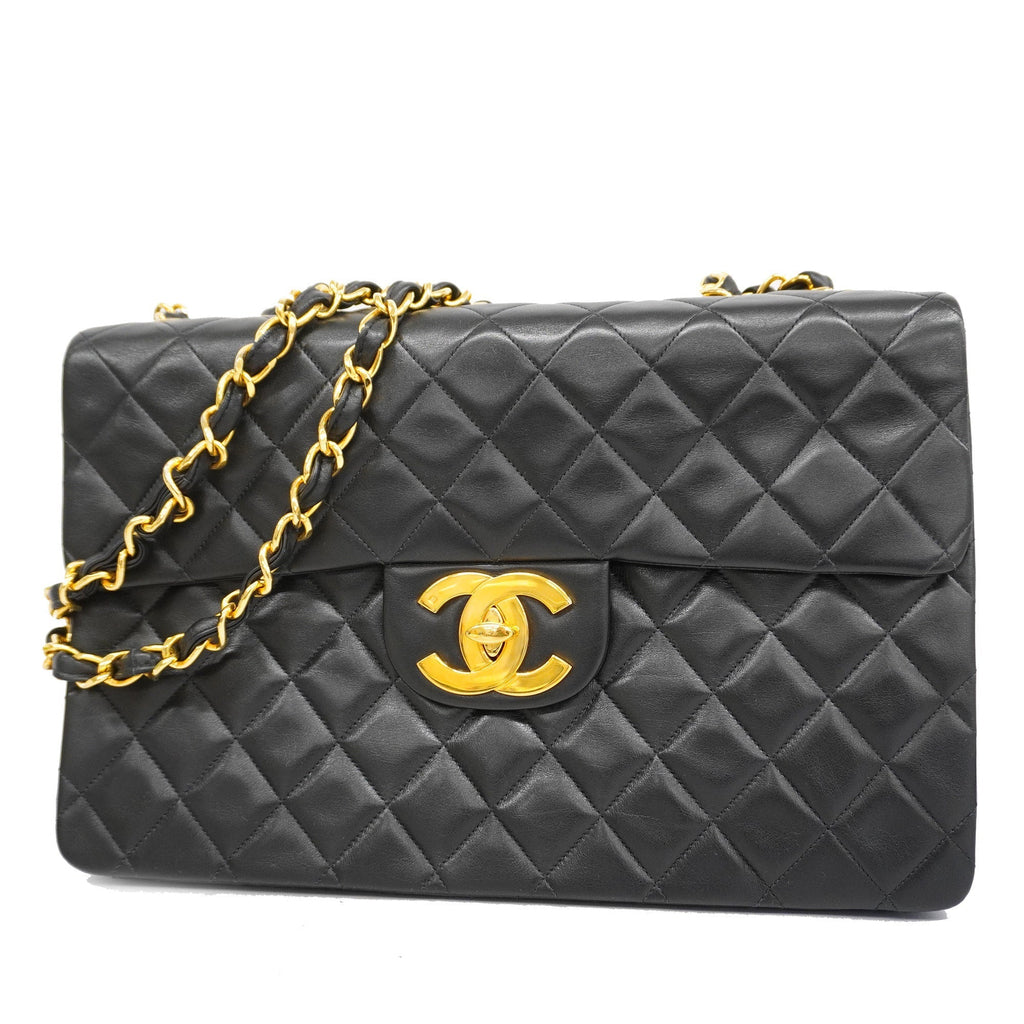 CHANEL  Big Matelasse W Chain Women's Leather Shoulder Bag Black
