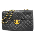 CHANEL  Big Matelasse W Chain Women's Leather Shoulder Bag Black