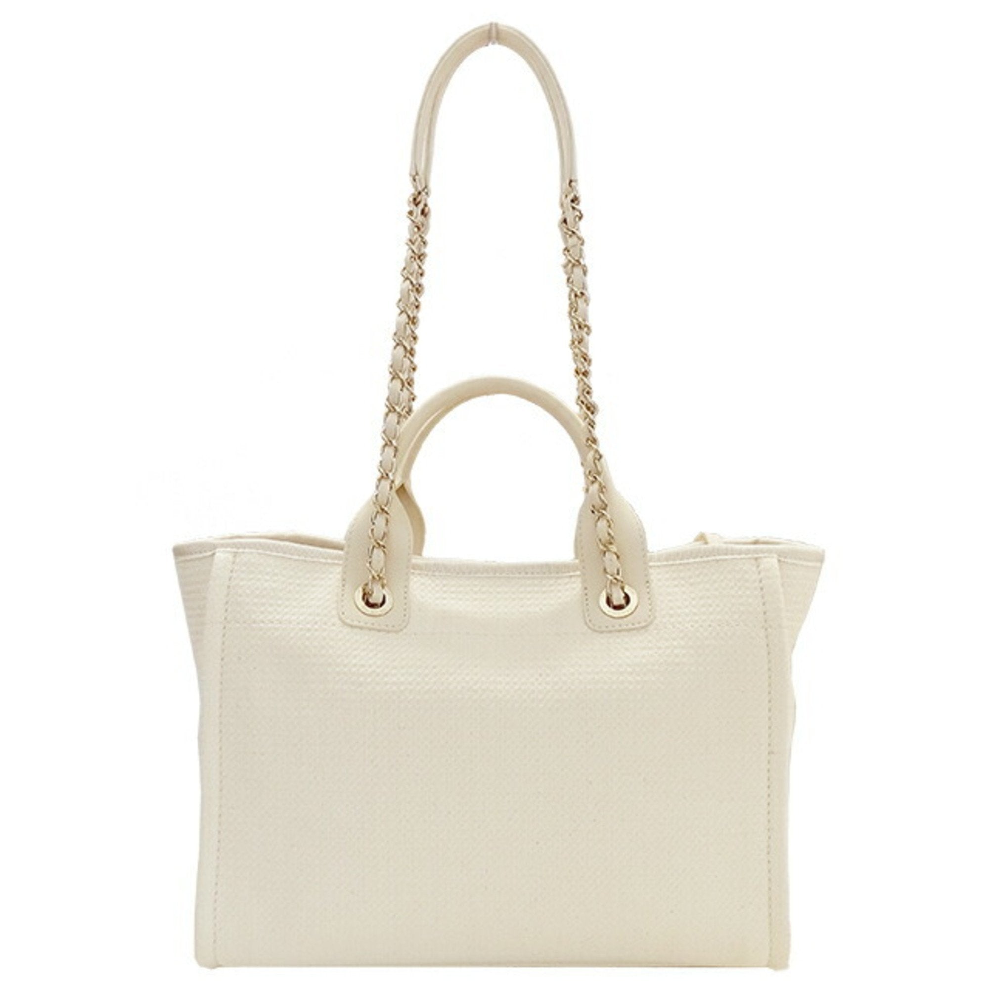 CHANEL Bag Deauville Women's Handbag Shoulder 2way Canvas MM Ivory