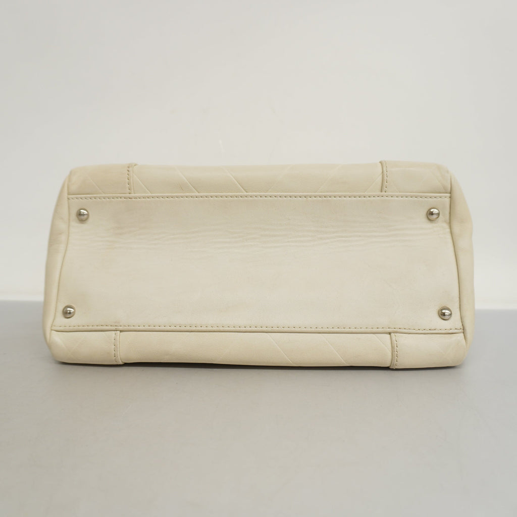 CHANEL  V Stitch Women's Leather Handbag White