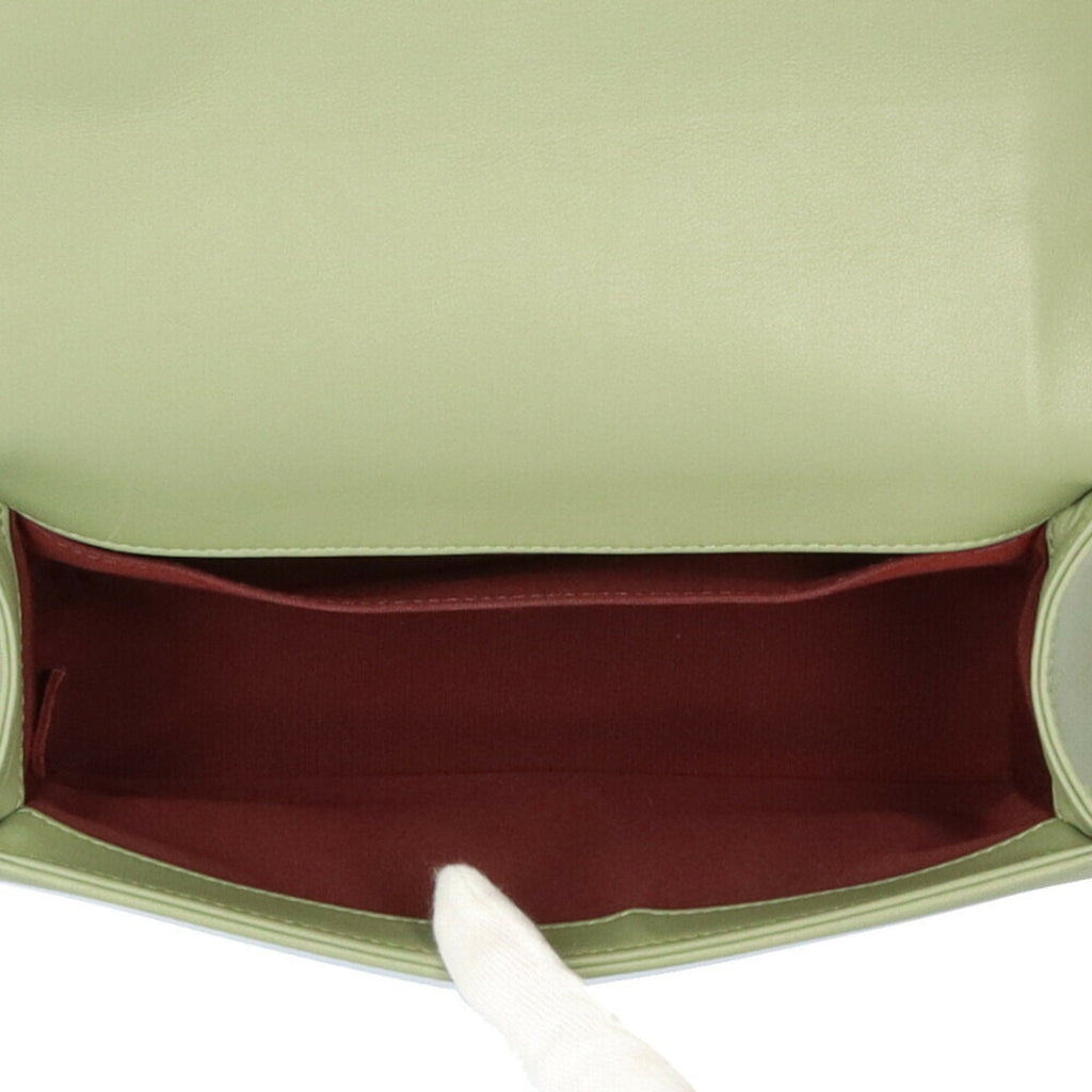 CHANEL Boy  V Stitch Shoulder Bag Lambskin Green Women's