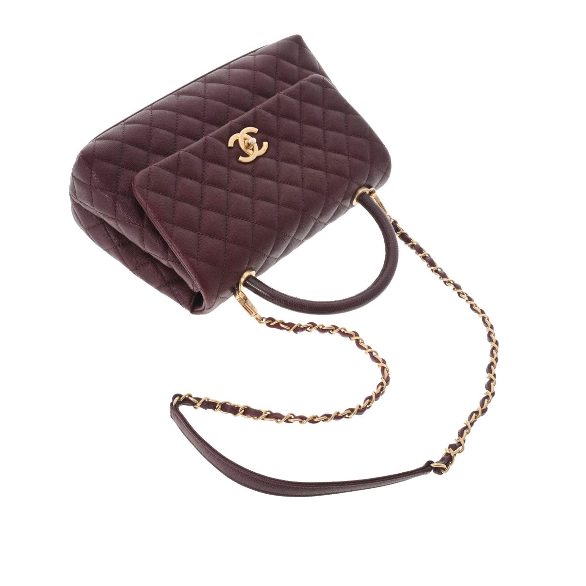 CHANEL Matelasse Coco Handle 28 Bordeaux A92991 Ladies Caviar Skin Bag