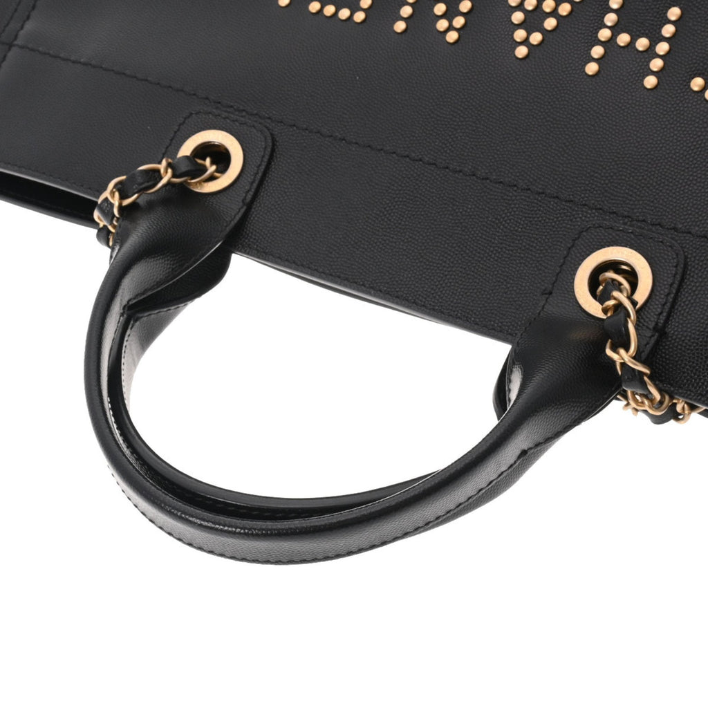 CHANEL Deauville Studded Tote Black A57067 Ladies Caviar Skin Bag