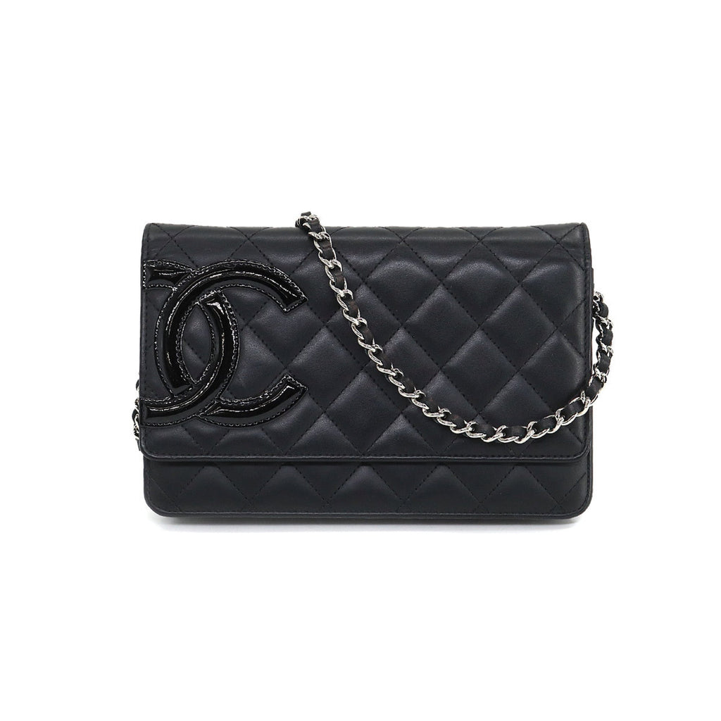 CHANEL cambon line chain wallet folio long leather enamel black silver metal fittings A46646 Cambon Line Chain Wallet
