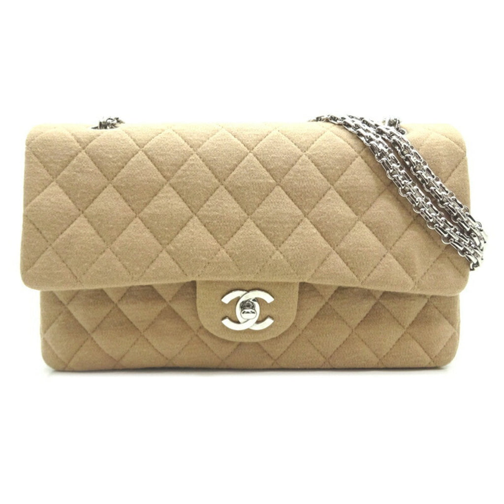 CHANEL Matelasse 25 Chain Shoulder Women's Bag AO1112 Fabric Beige x