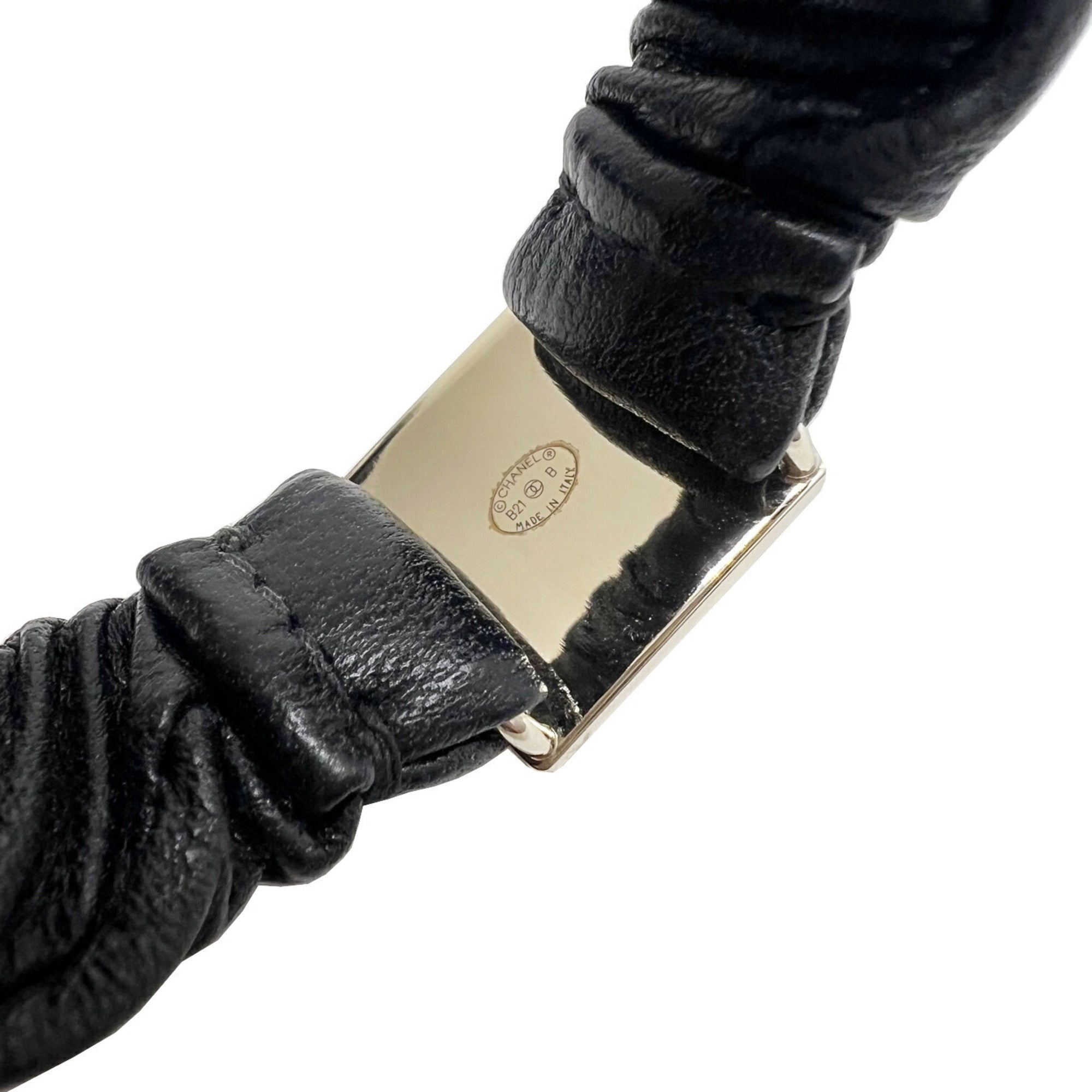 CHANEL Scrunchie B21B Coco Mark Hair Tie AB6832 Leather Black Women's