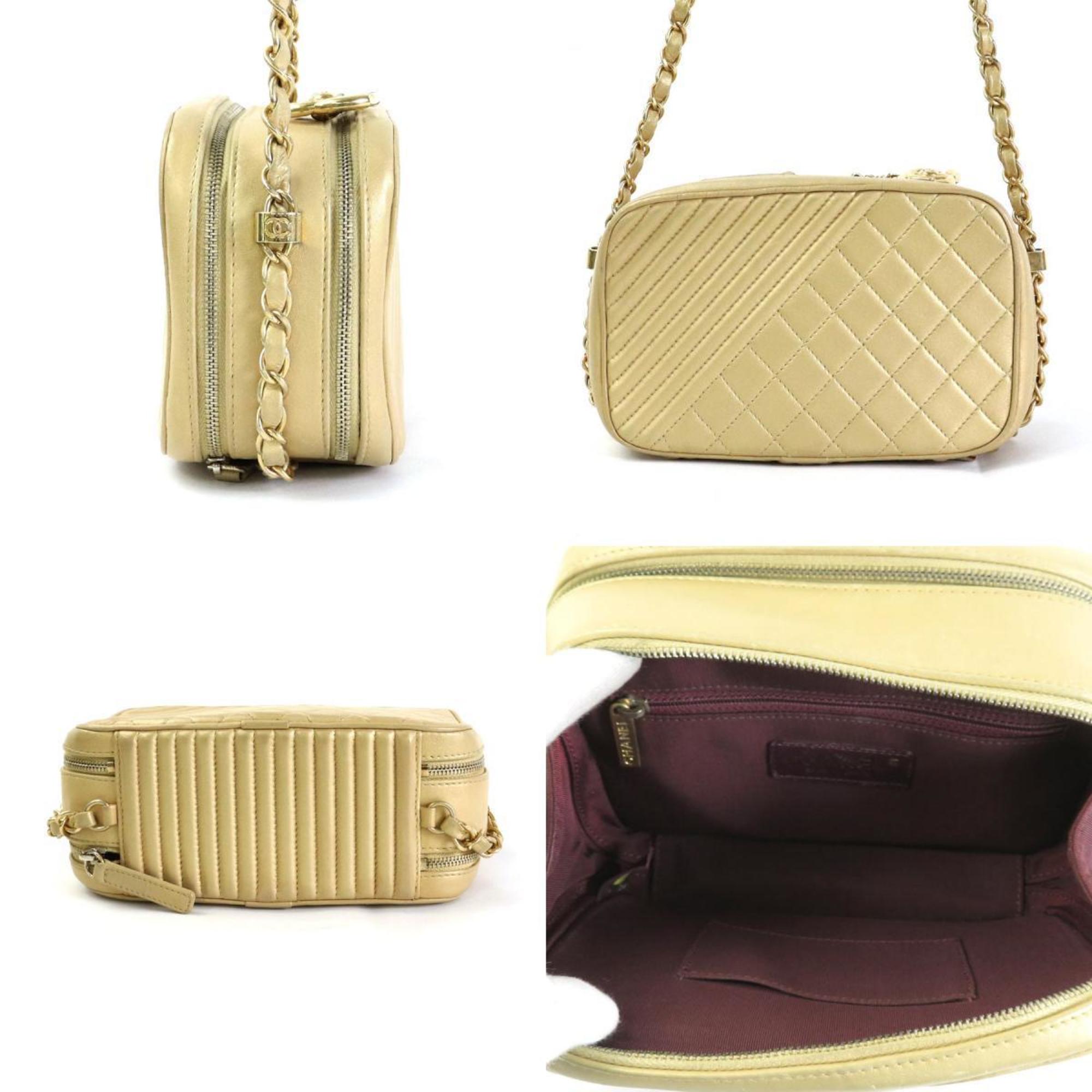 CHANEL Diagonal Shoulder Bag Matelasse Leather/Metal Gold Women's