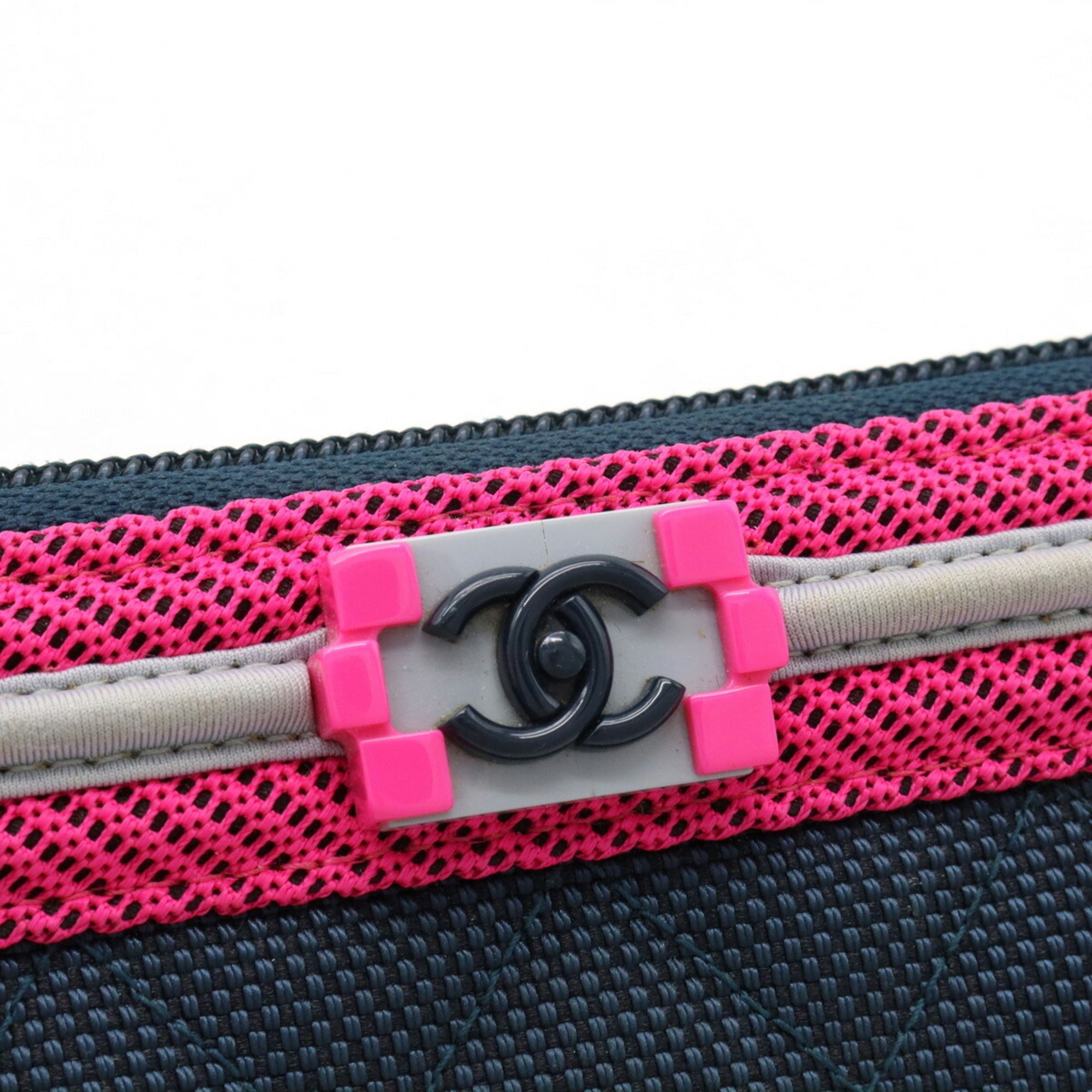 CHANEL Boy  Matelasse Coco Mark Round Long Wallet Canvas Navy Pink Light Gray