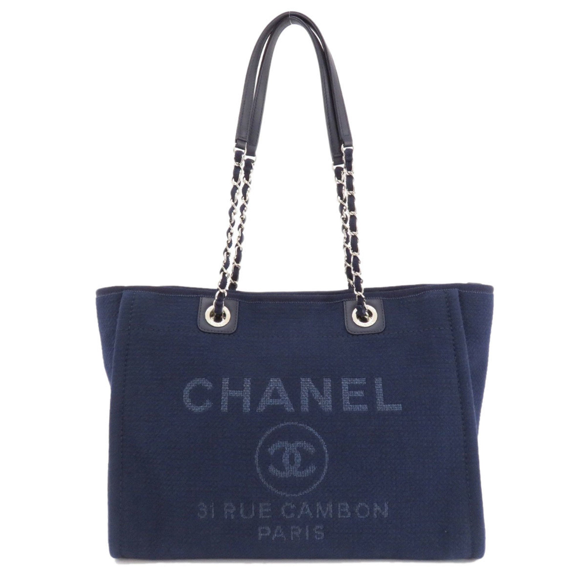 CHANEL Deauville Coco Mark Tote Bag Canvas Ladies