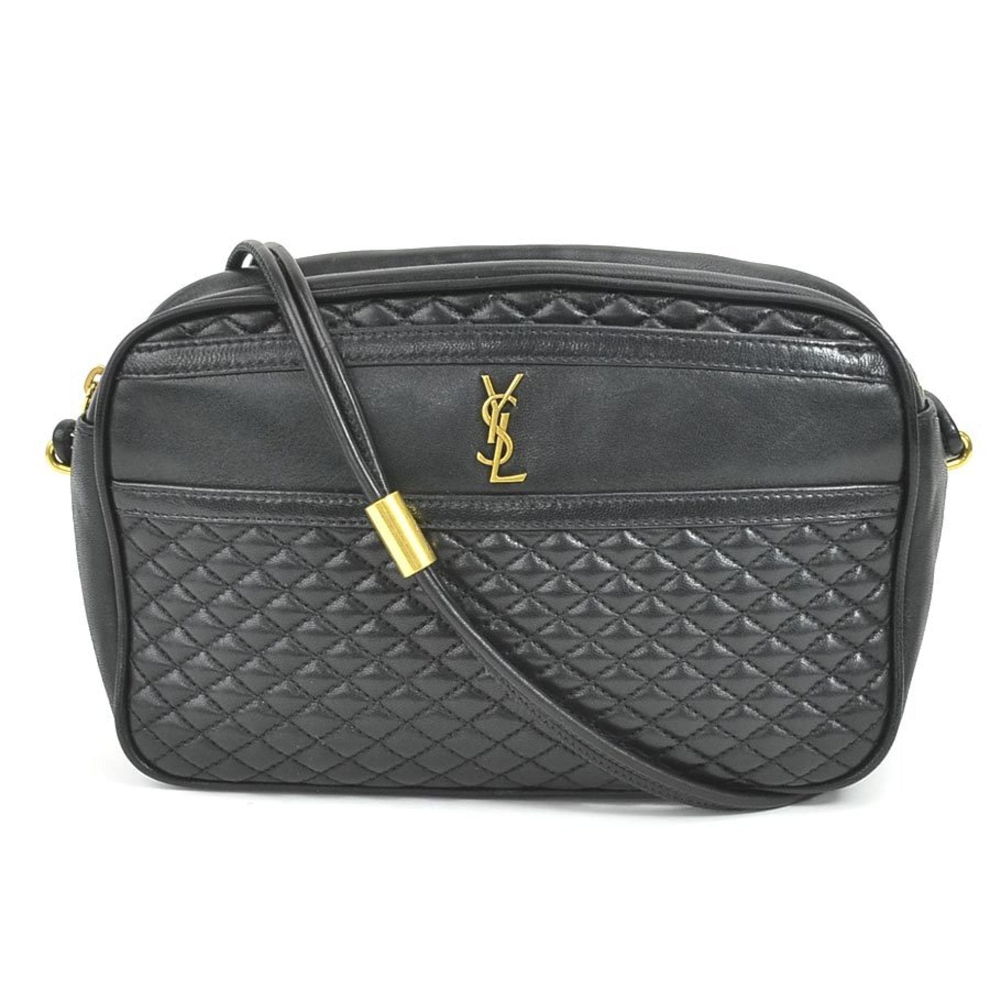 SAINT LAURENT shoulder bag leather black gold ladies 648990