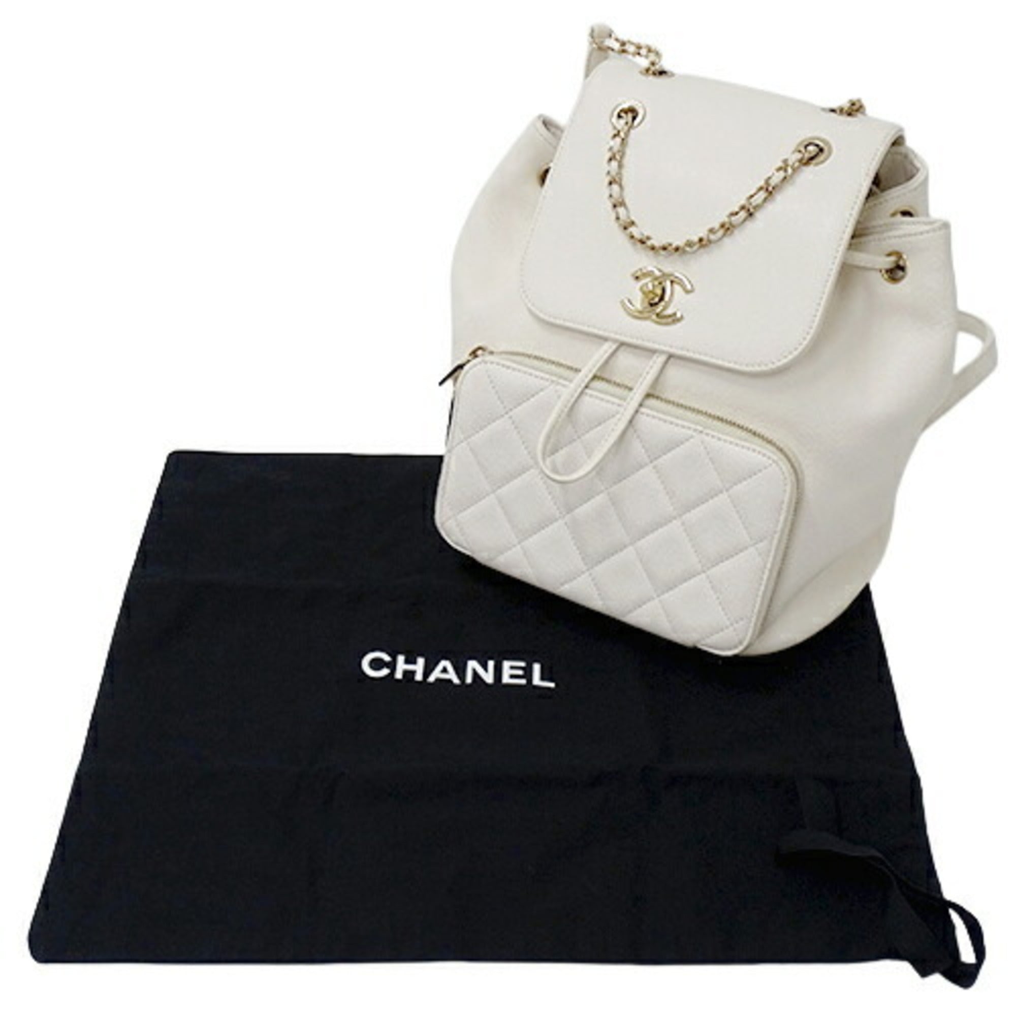 CHANEL Bag Matelasse Women's Backpack Caviar Skin White