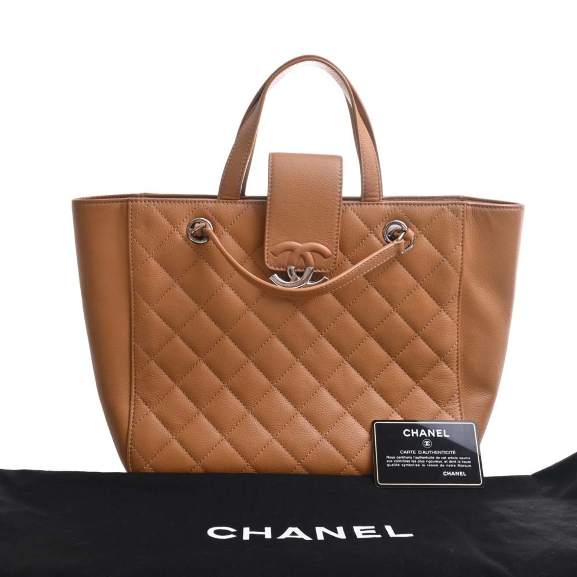 CHANEL Caviar Skin Matelasse Coco Mark Handbag Brown Women's