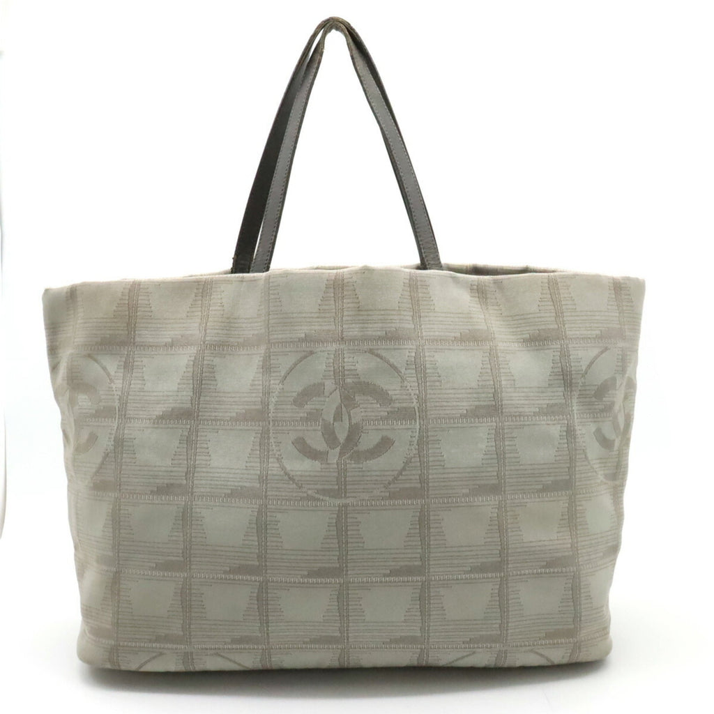 CHANEL New Line Large Tote Bag Shoulder Nylon Jacquard Leather Gray 7148