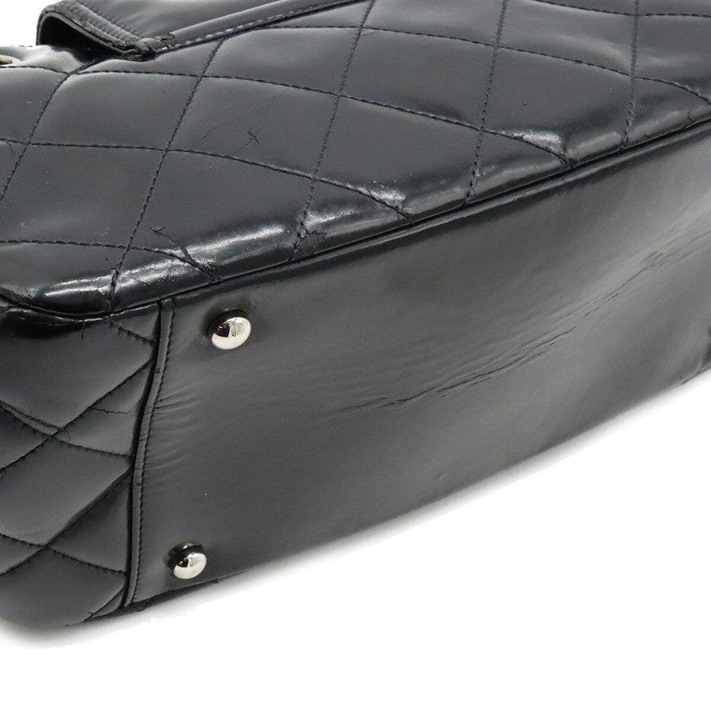 CHANEL 2.55 Matelasse W Chain Bag Shoulder Patent Leather Black