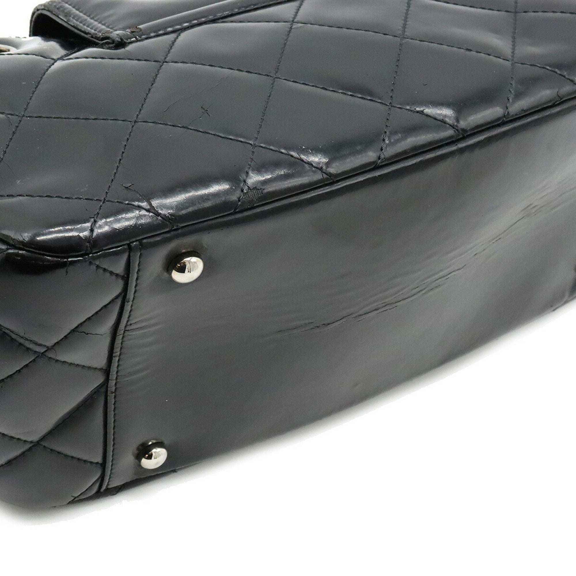 CHANEL 2.55 Matelasse W Chain Bag Shoulder Patent Leather Black