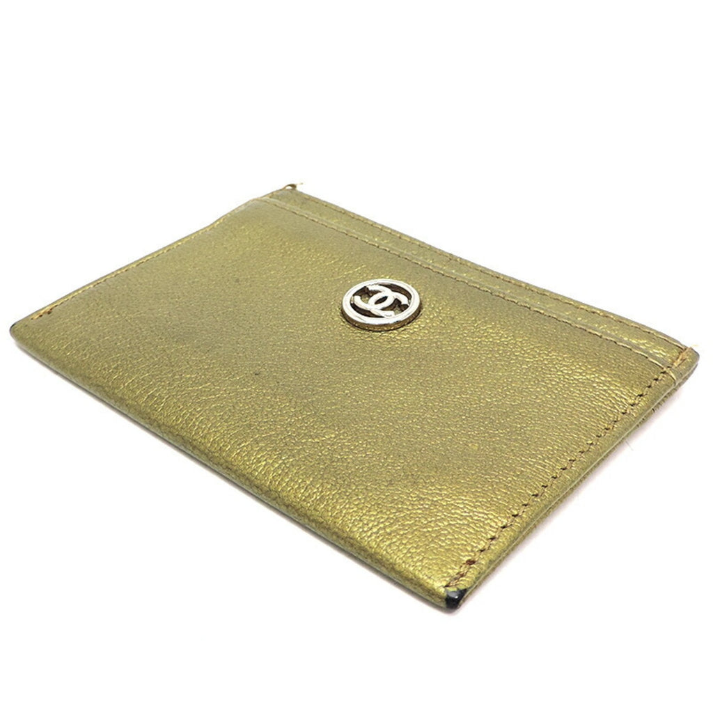 CHANEL Pass Case Ladies Card Calf Metallic Khaki