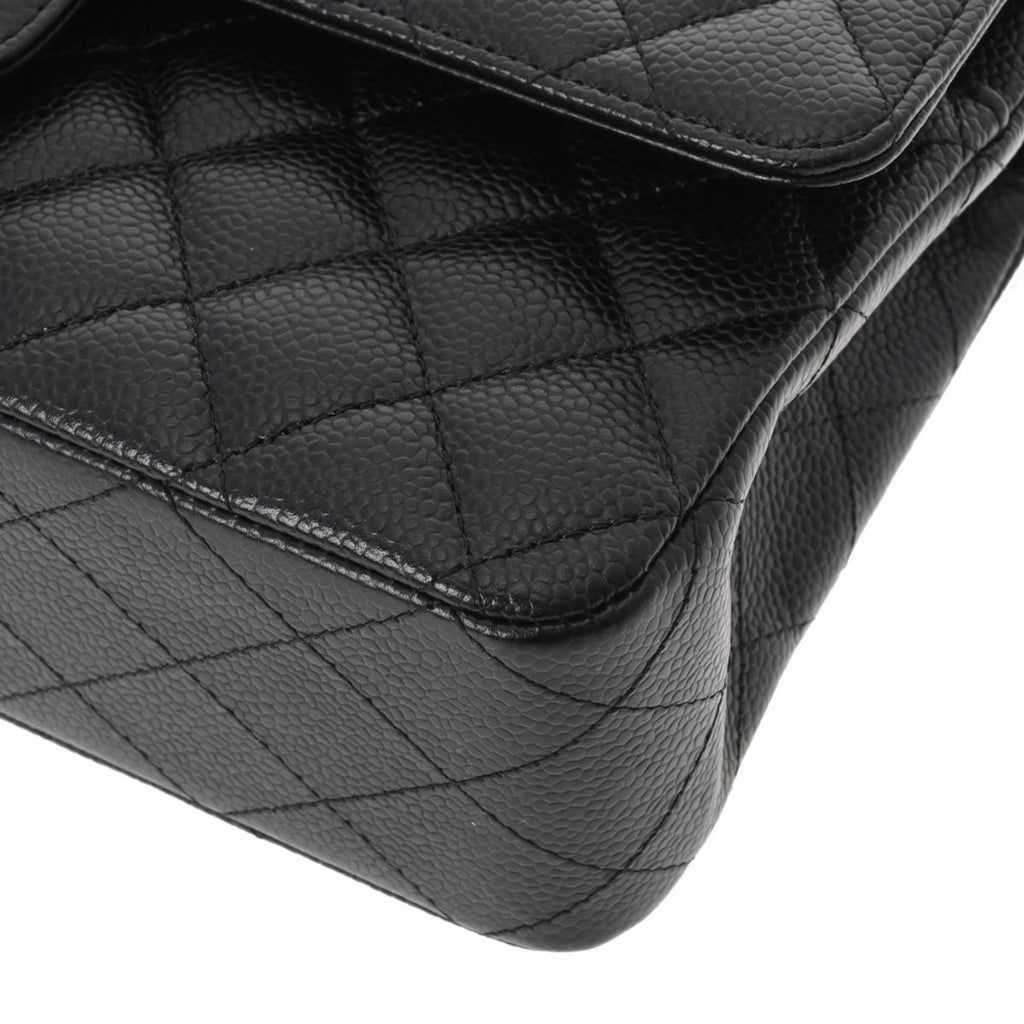 CHANEL Matelasse Chain Shoulder 25cm W Flap Black Ladies Caviar Skin Bag