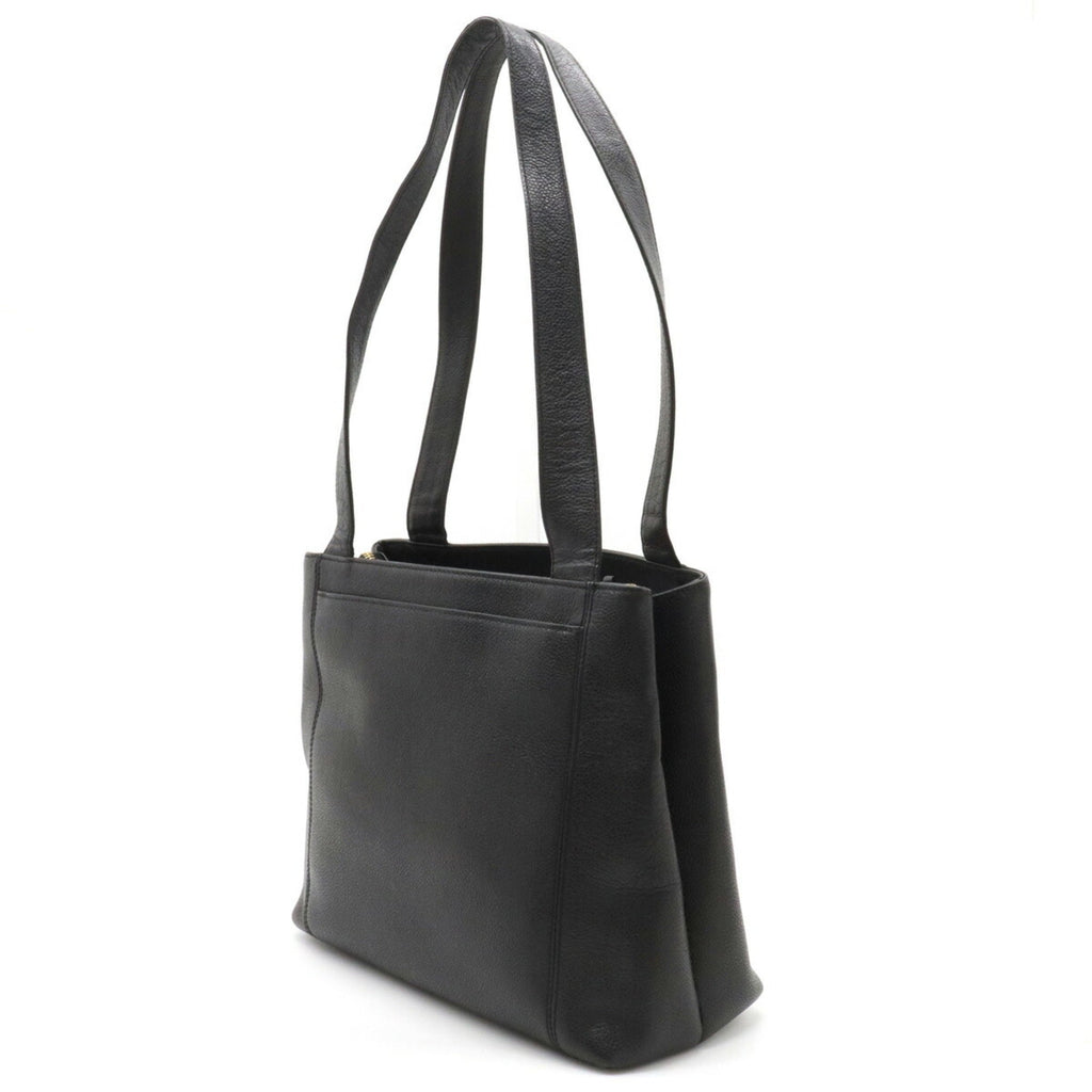 CHANEL tote bag shoulder caviar skin leather black