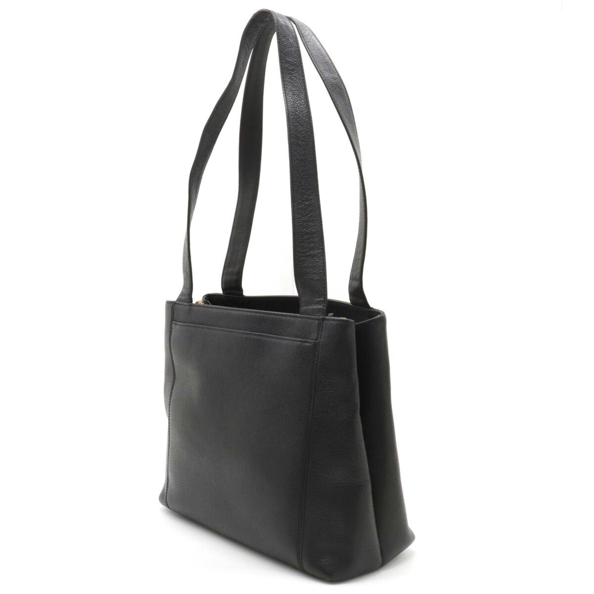 CHANEL tote bag shoulder caviar skin leather black