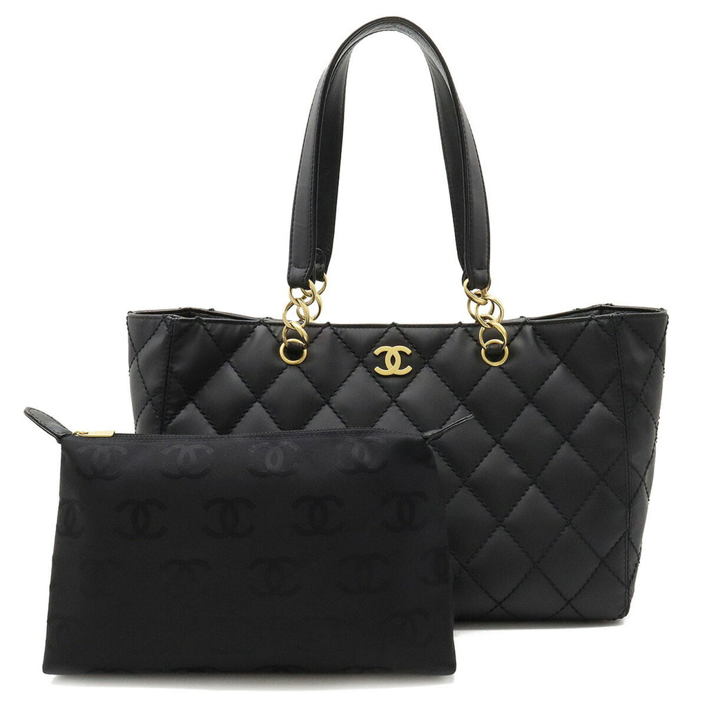 CHANEL Matelasse Wild Stitch Tote Bag Chain Shoulder Matte Leather Black