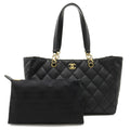 CHANEL Matelasse Wild Stitch Tote Bag Chain Shoulder Matte Leather Black