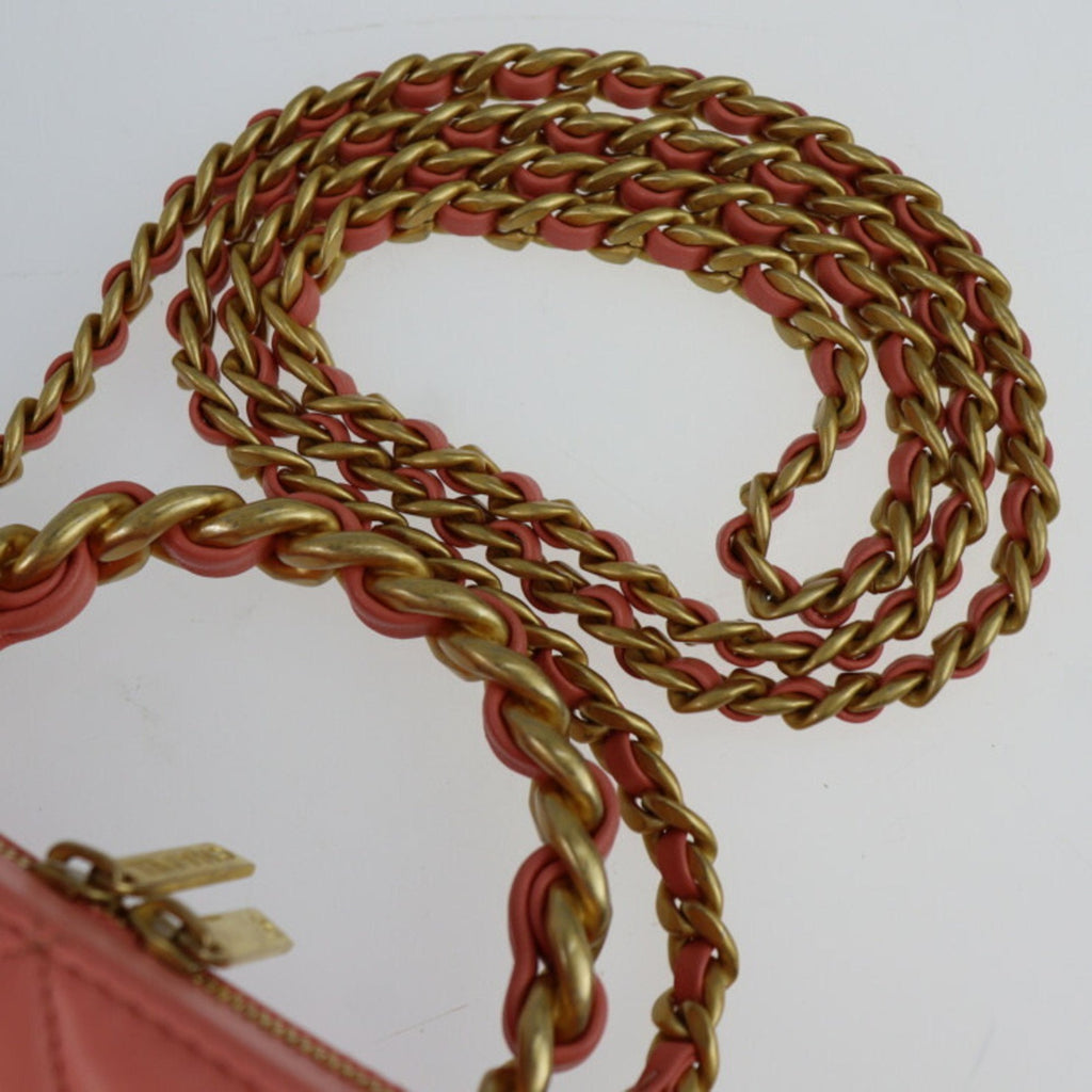 CHANEL Small Vanity Shoulder Bag AS3318 Leather Pink Series Gold Metal Fittings Top Handle Case Matrasse Coco Mark Chain 2WAY Handbag Round Fastener