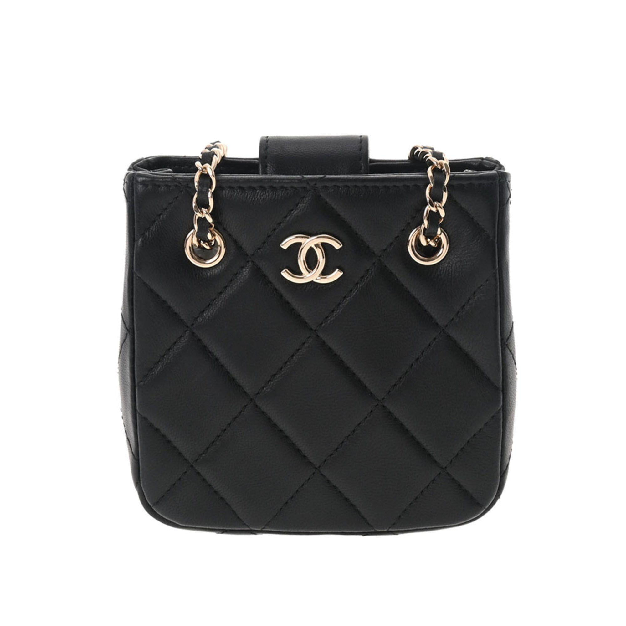 CHANEL Matelasse Pochette Chain Shoulder Black Women's Lambskin Bag