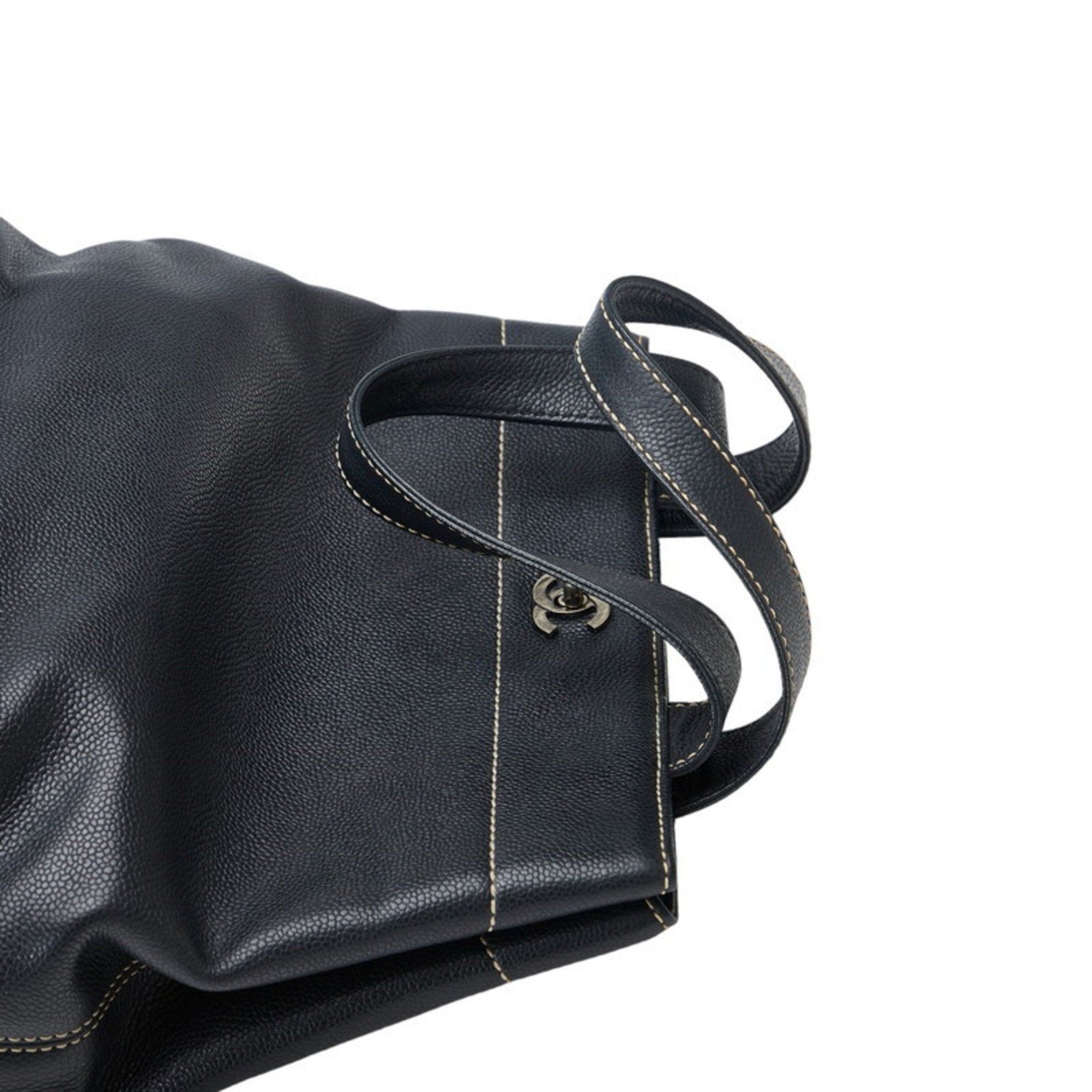 CHANEL Coco Mark Turnlock Handbag Tote Bag Black Caviar Skin Ladies