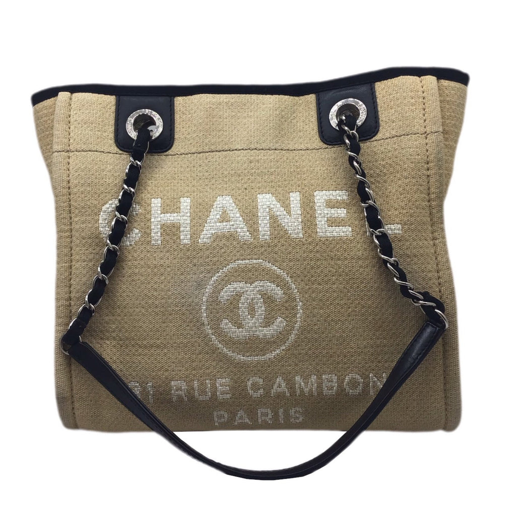 CHANEL Deauville PM A66939 Beige Black Silver SV Metal Fittings Tote Bag Handbag Women's Men's Unisex