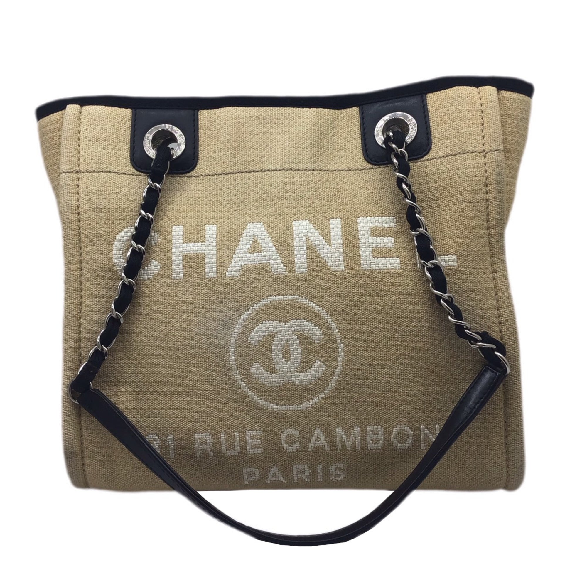 CHANEL Deauville PM A66939 Beige Black Silver SV Metal Fittings Tote Bag Handbag Women's Men's Unisex