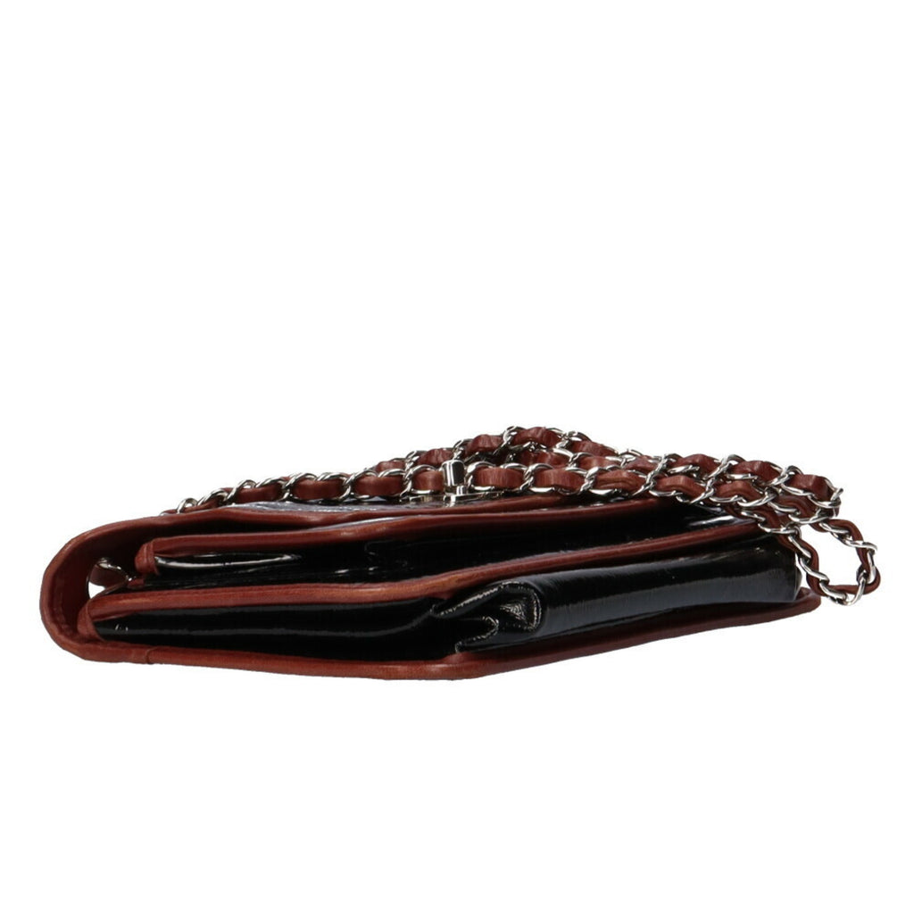 CHANEL chain shoulder chocolate bar bag patent leather black ladies