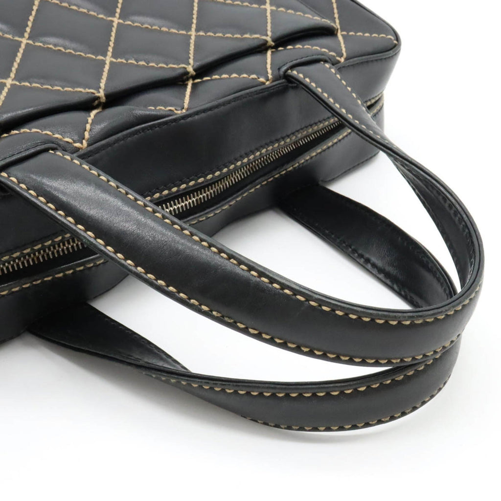 CHANEL Wild Stitch Handbag Boston Bag Leather Black A14692