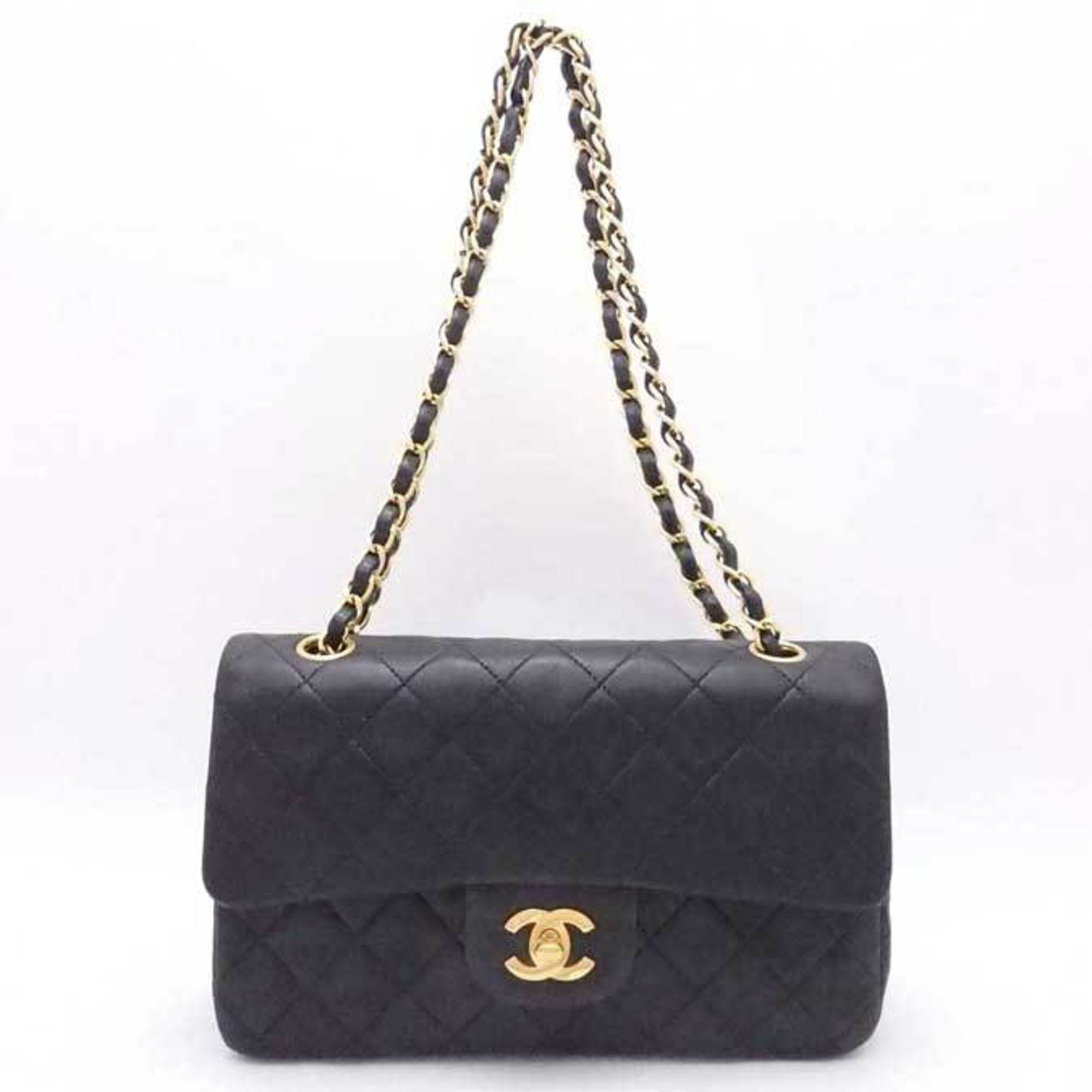 CHANEL shoulder bag matelasse leather / metal black x gold ladies