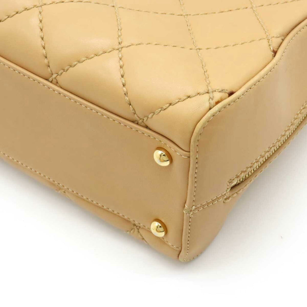 CHANEL Wild Stitch Handbag Boston Bag Leather Beige A14692