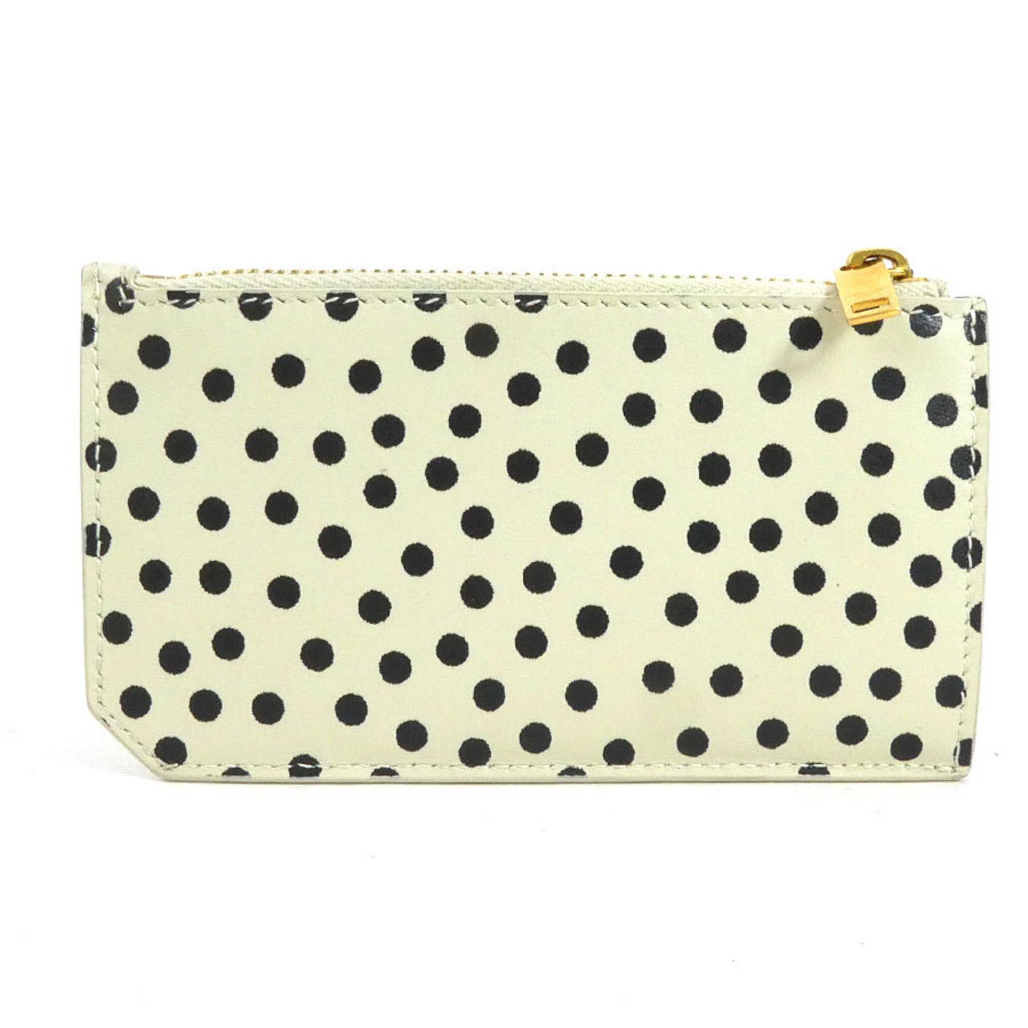 SAINT LAURENT Coin Case Leather Ivory x Black Gold Unisex 631992 55173f