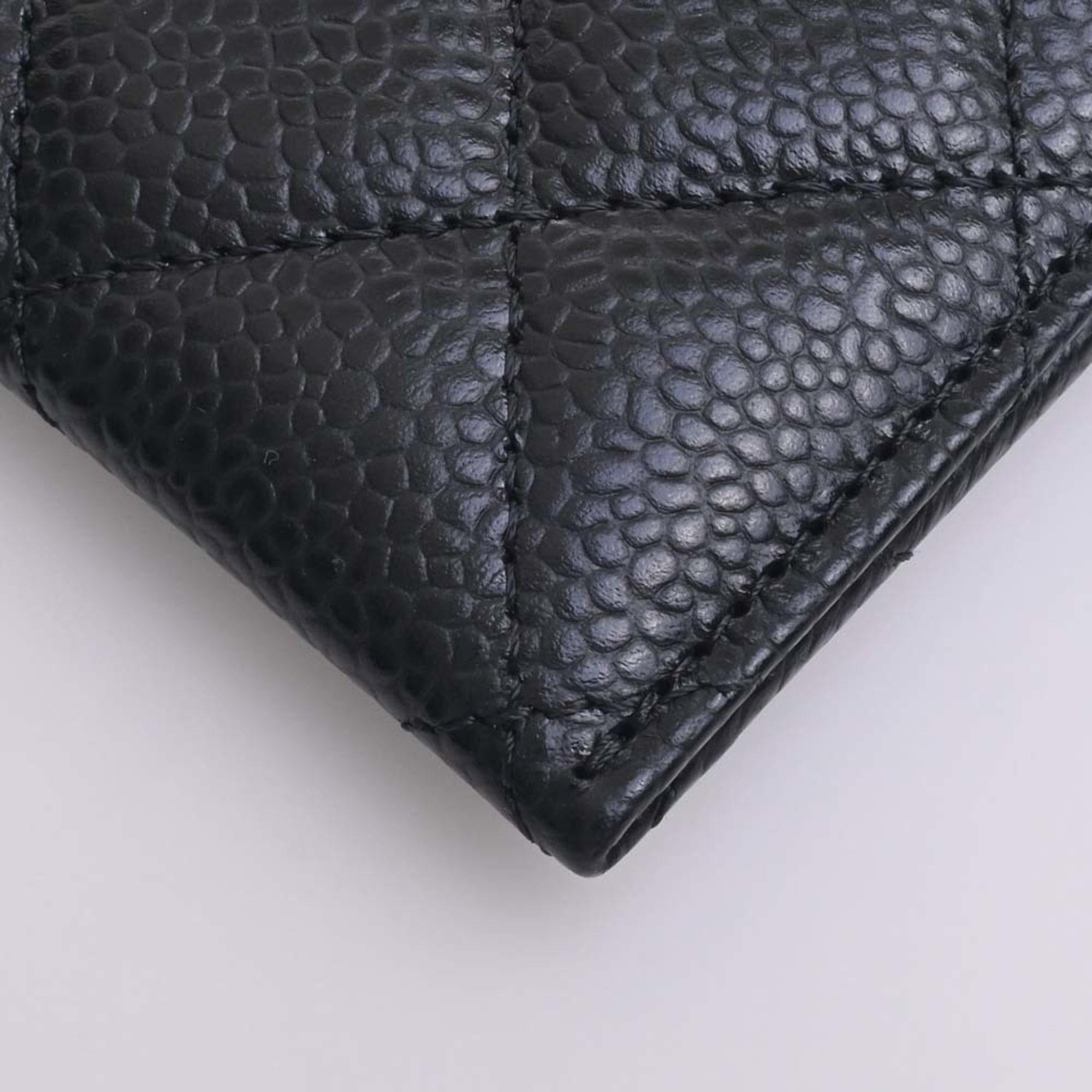 CHANEL Caviar Skin Matelasse Coco Mark Card Case Black Ladies