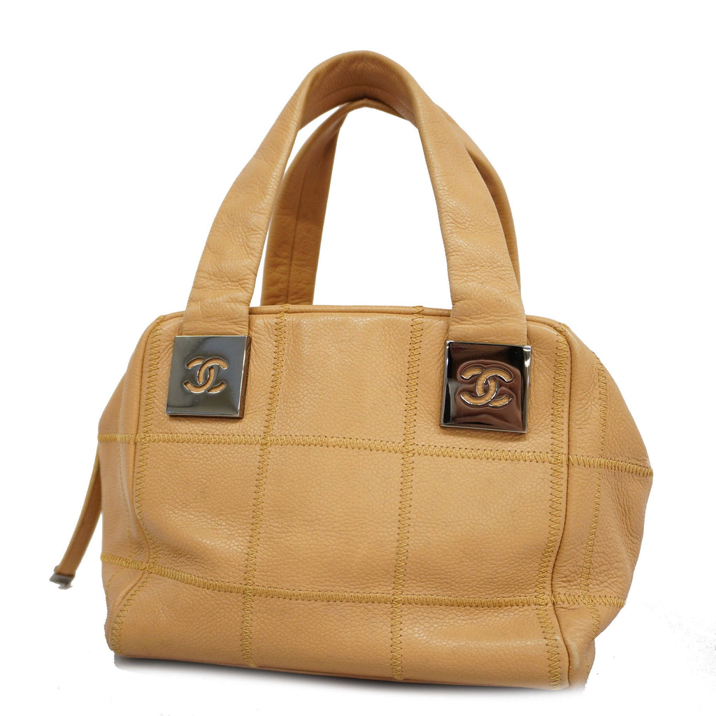 CHANELAuth  Chocolate Bar Women's Caviar Leather Handbag Beige