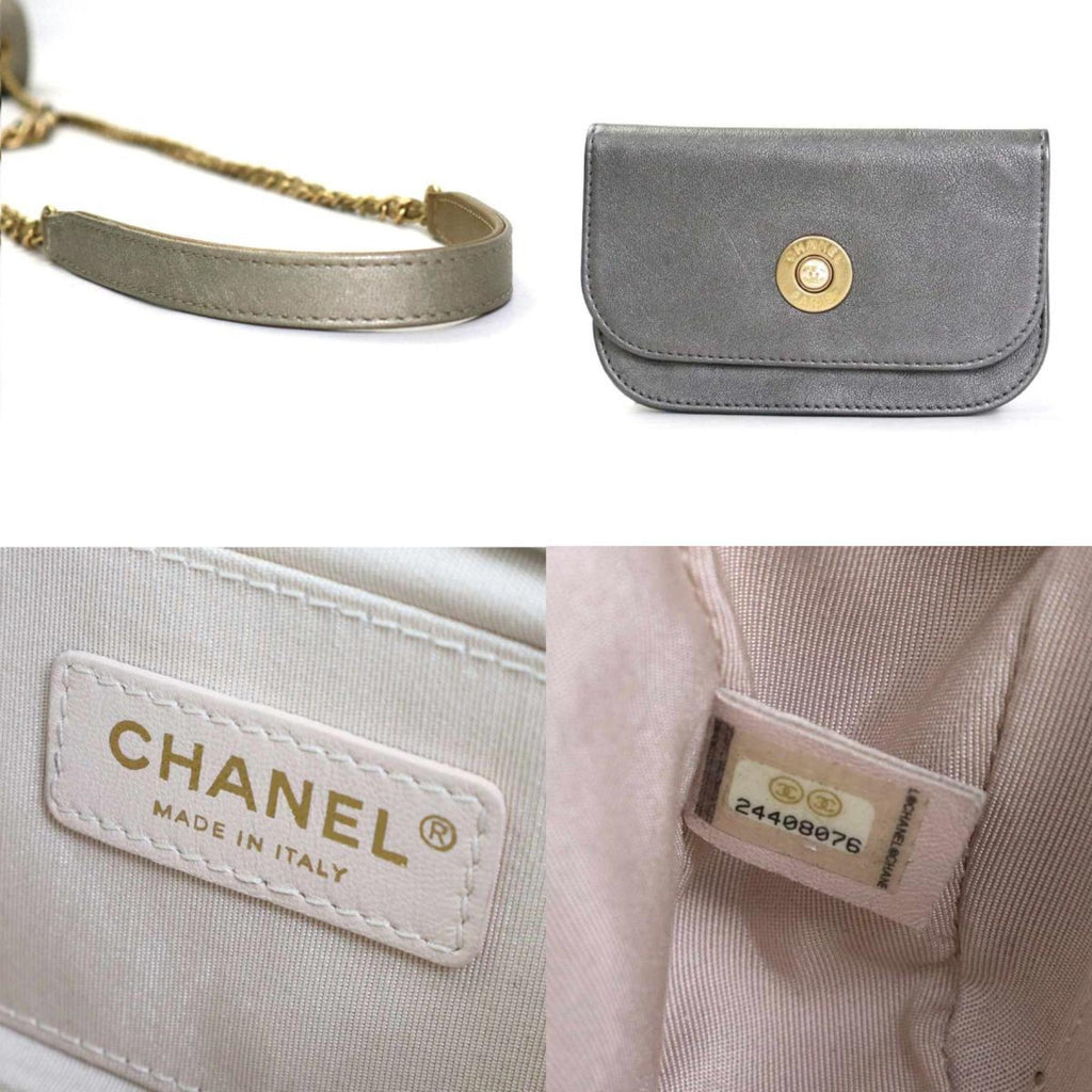 CHANEL Diagonal Shoulder Bag Matelasse Camellia Leather/Metal Greige/Gold/Gray Women's e55934a