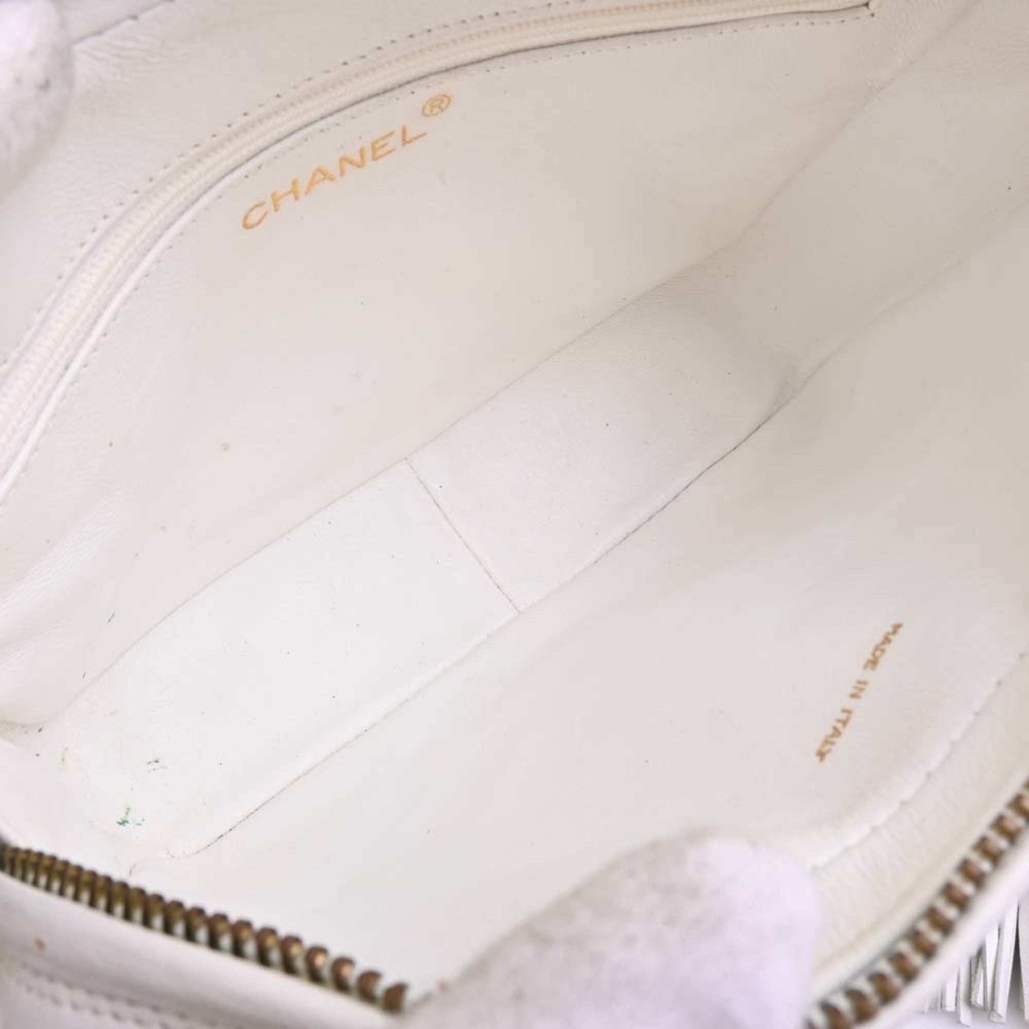 CHANEL Leather Coco Mark Chain Shoulder Bag White Ladies