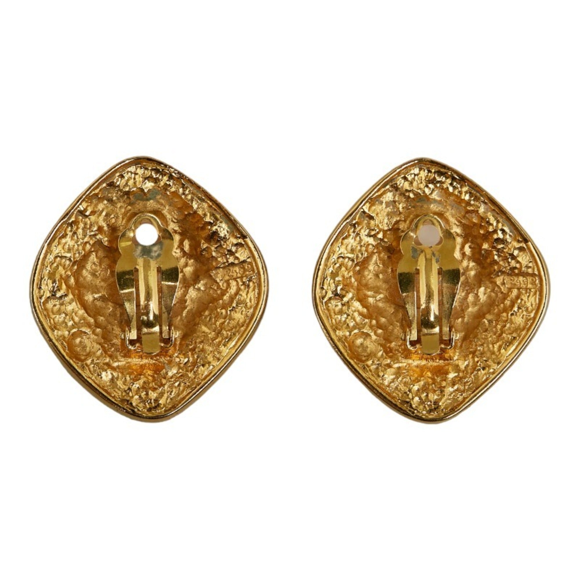CHANEL Coco Mark Diamond Arabesque Earrings Gold Plated Women's