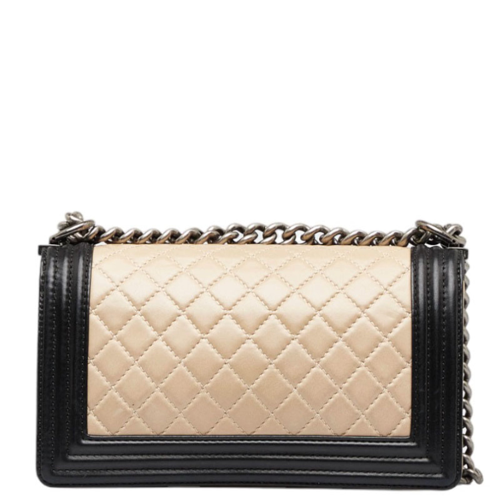 CHANEL Boy Coco Mark Bicolor Chain Shoulder Bag Beige Black Lambskin Ladies