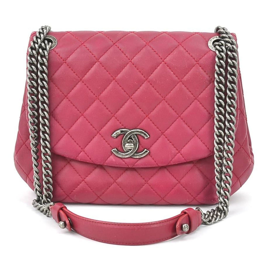 CHANEL Diagonal Shoulder Bag Matrasse Cocomark Leather/Metal Magenta/Gunmetal Women's