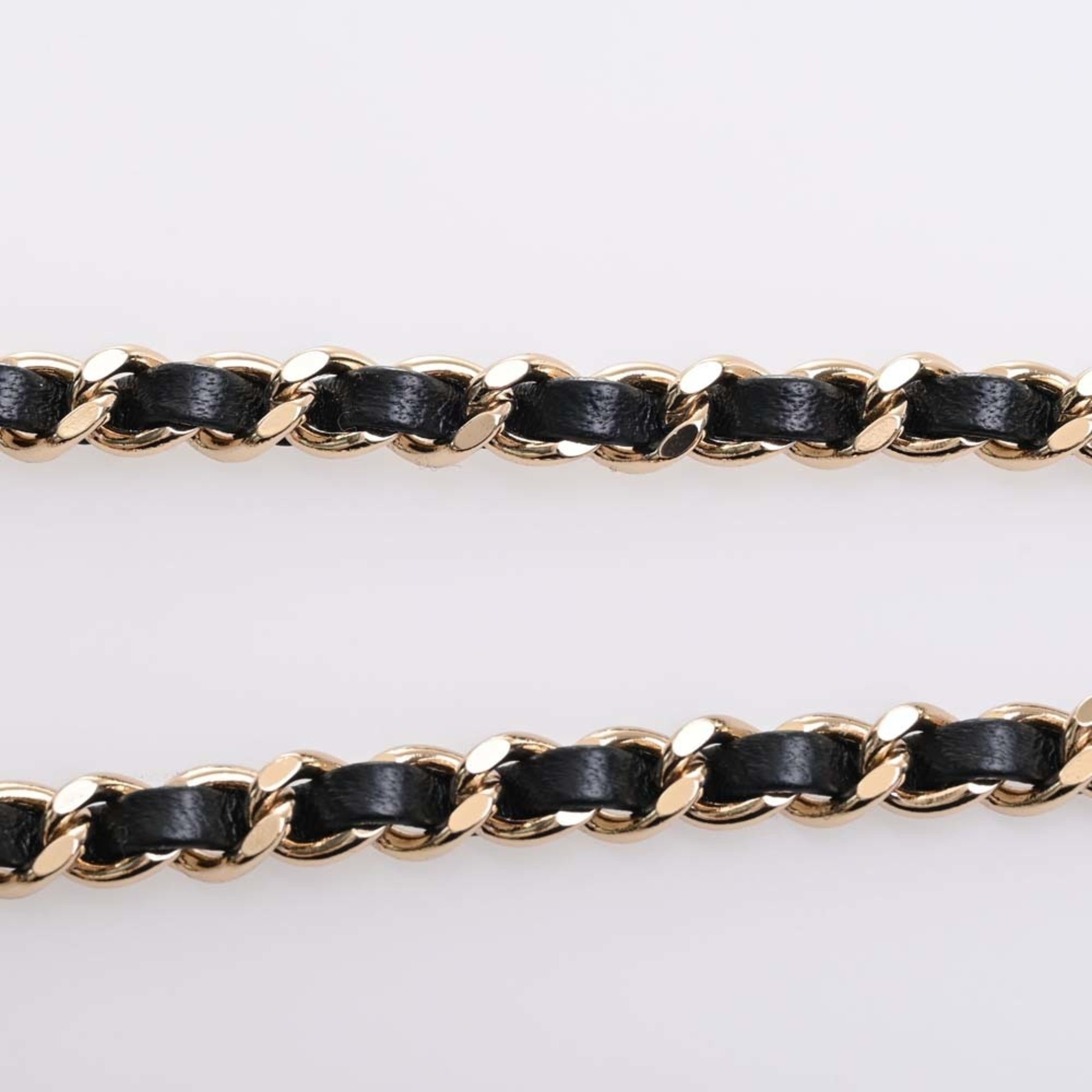 CHANEL Tweed Heart Here Mark Chain Necklace Pink Black Ladies