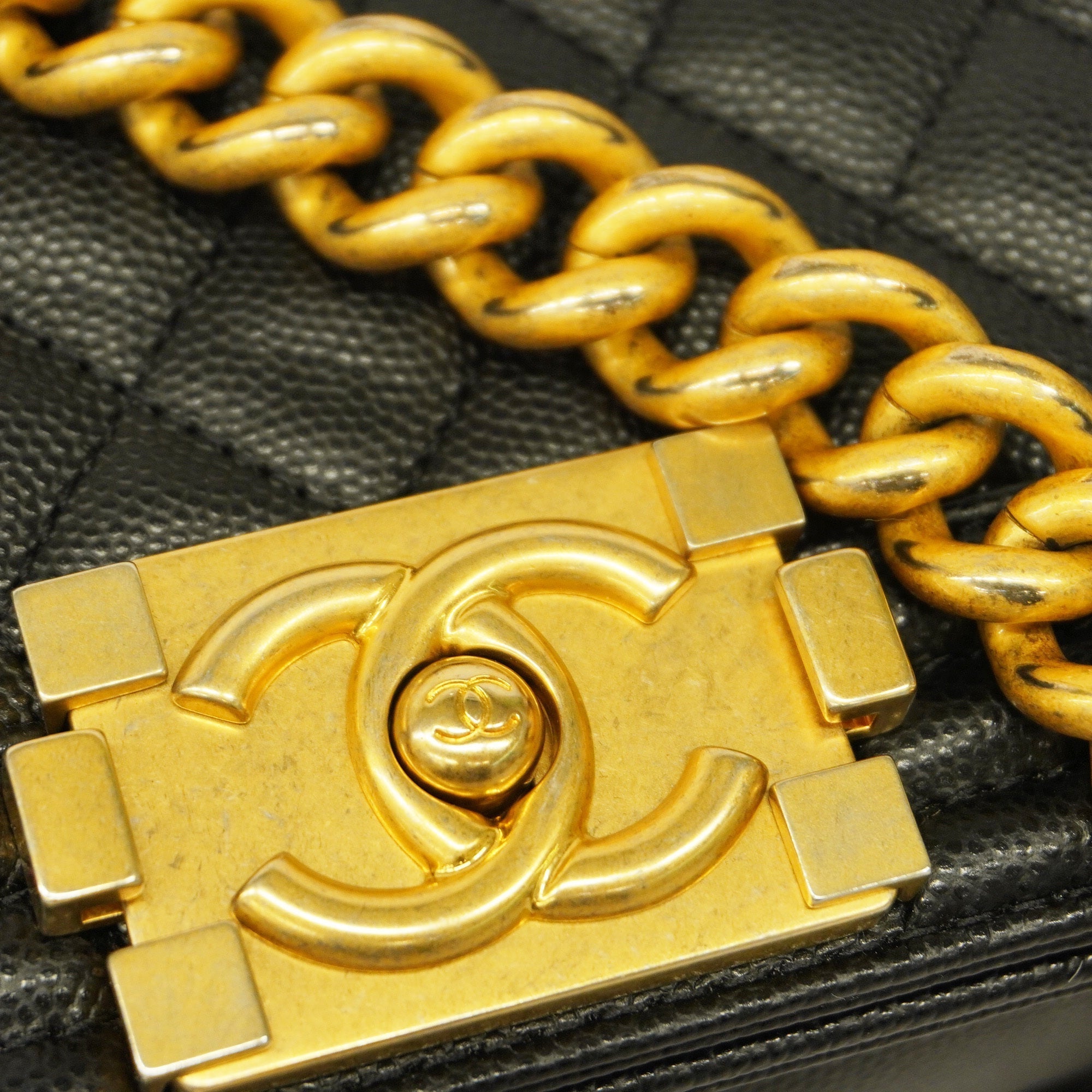 CHANELAuth  Boy  Chain Shoulder Bag Black